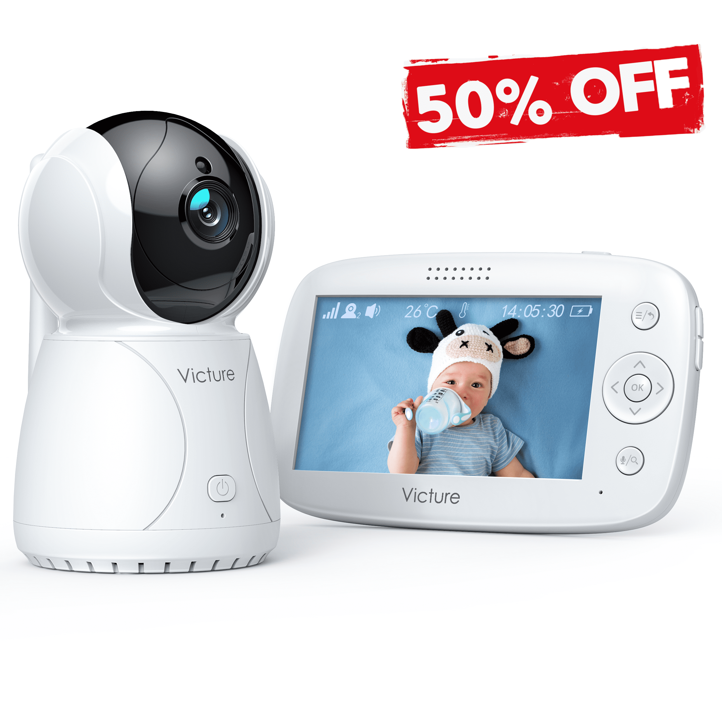 Victure Video Baby Monitor 4.3 inch No WiFi Required Remote Control Baby Camera and Audio. 3200mAh Battery