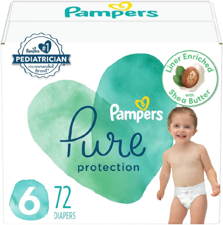 Diapers Size 6. 72 Count - Pampers Pure Protection Disposable Baby Diapers. Hypoallergenic and Unscented Protection. Enormous Pack (Packaging & Prints May Vary)