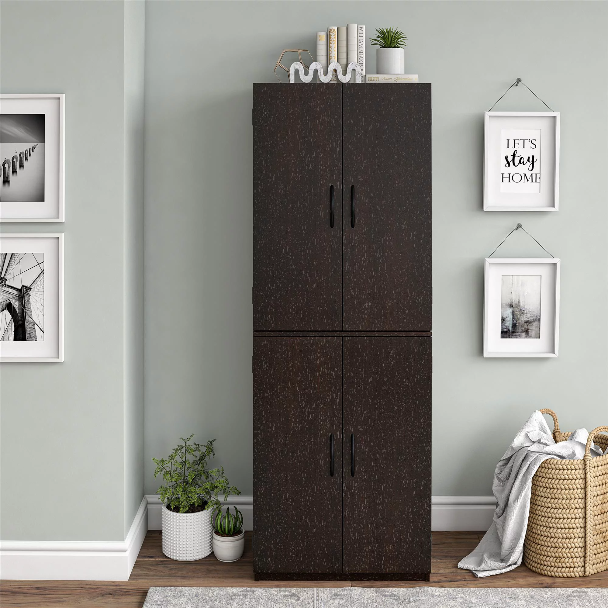 Mainstays 4-Door 5′ Storage Cabinet. Dark Chocolate