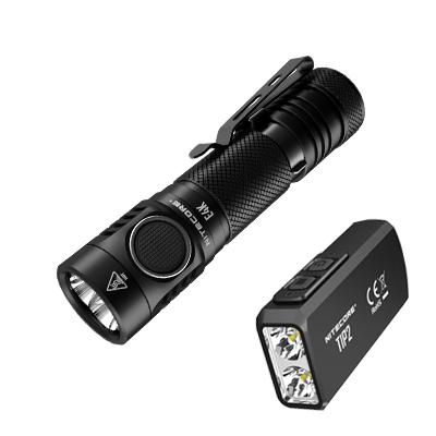 Combo: NITECORE E4K Next generation Flashlight - 4400 Lumens w/Tip2 Keychain Light -720 Lumens