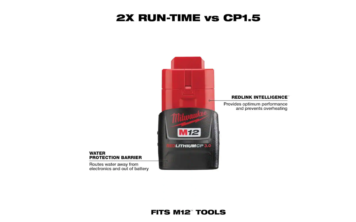 Milwaukee 48-11-2430 M12 12-Volt 3.0Ah Lithium-Ion Compact Battery Pack