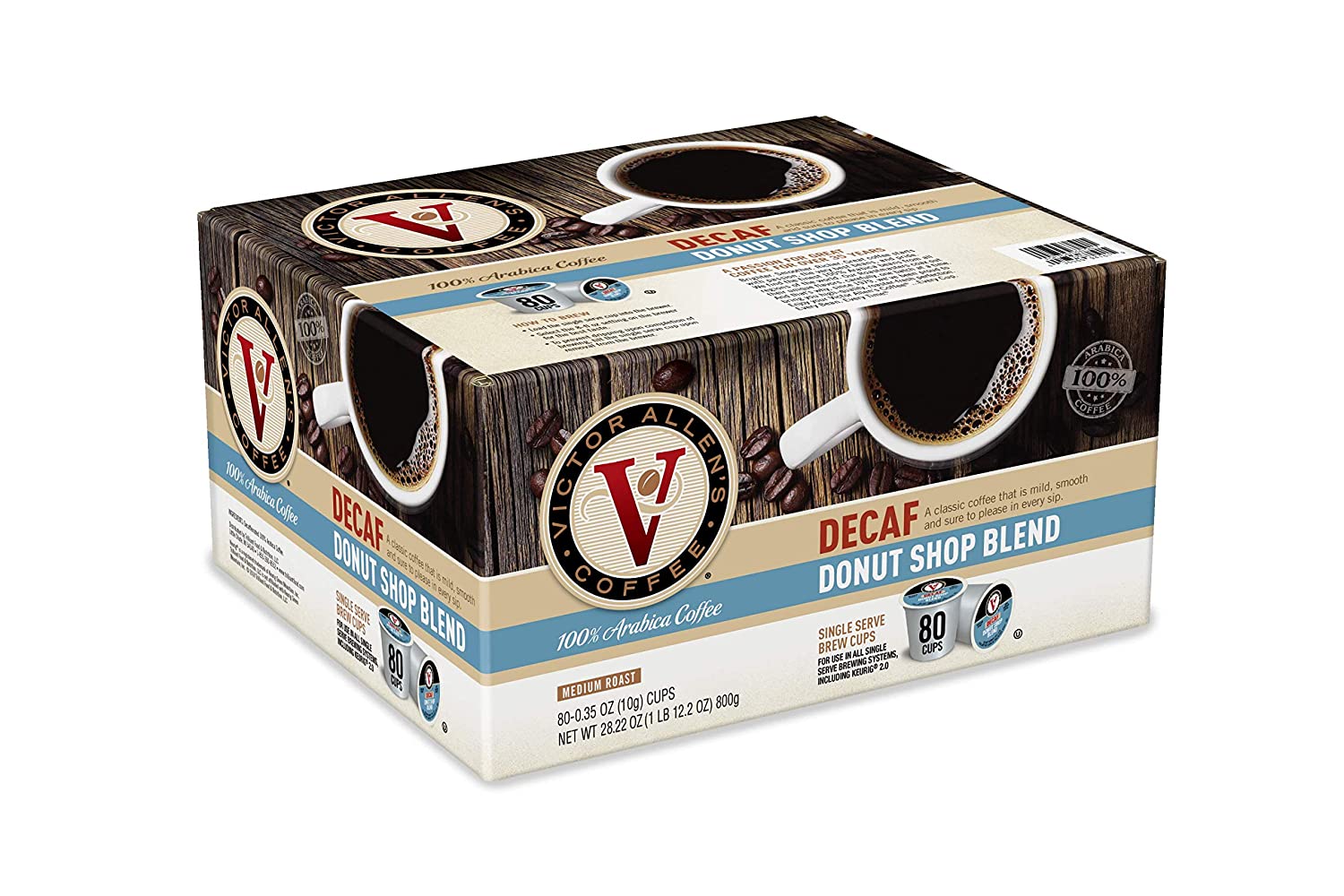 Victor Allen Coffee Decaf Donut Shop Single Serve K-Cup. 80 Count