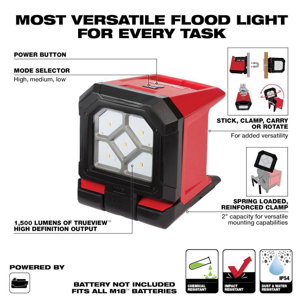 Milwaukee 2365-20 M18 18-Volt 1500 Lumens Lithium-Ion Cordless Rover LED Mounting Flood Light (Tool-Only)