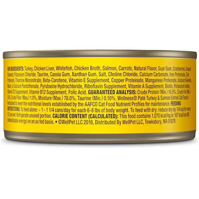 Wellness Complete Health Natural Grain Free Turkey & Salmon Pate Wet Cat Food. 5.5 oz.. Case of 24