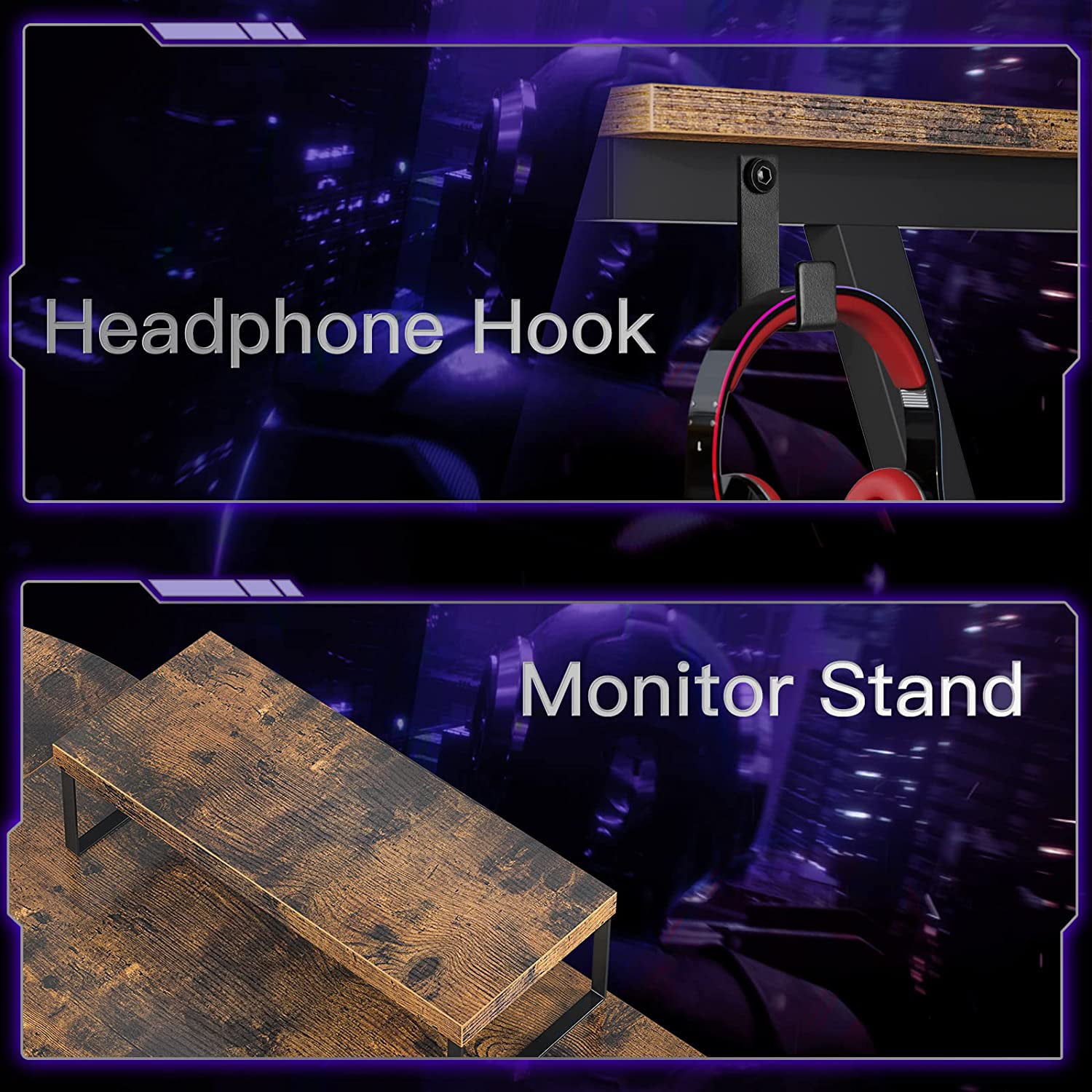 Casaottima 58″ Gaming Desk L Shaped Computer Desk. Corner Desk for Home Office with Monitor Stand. Vintage