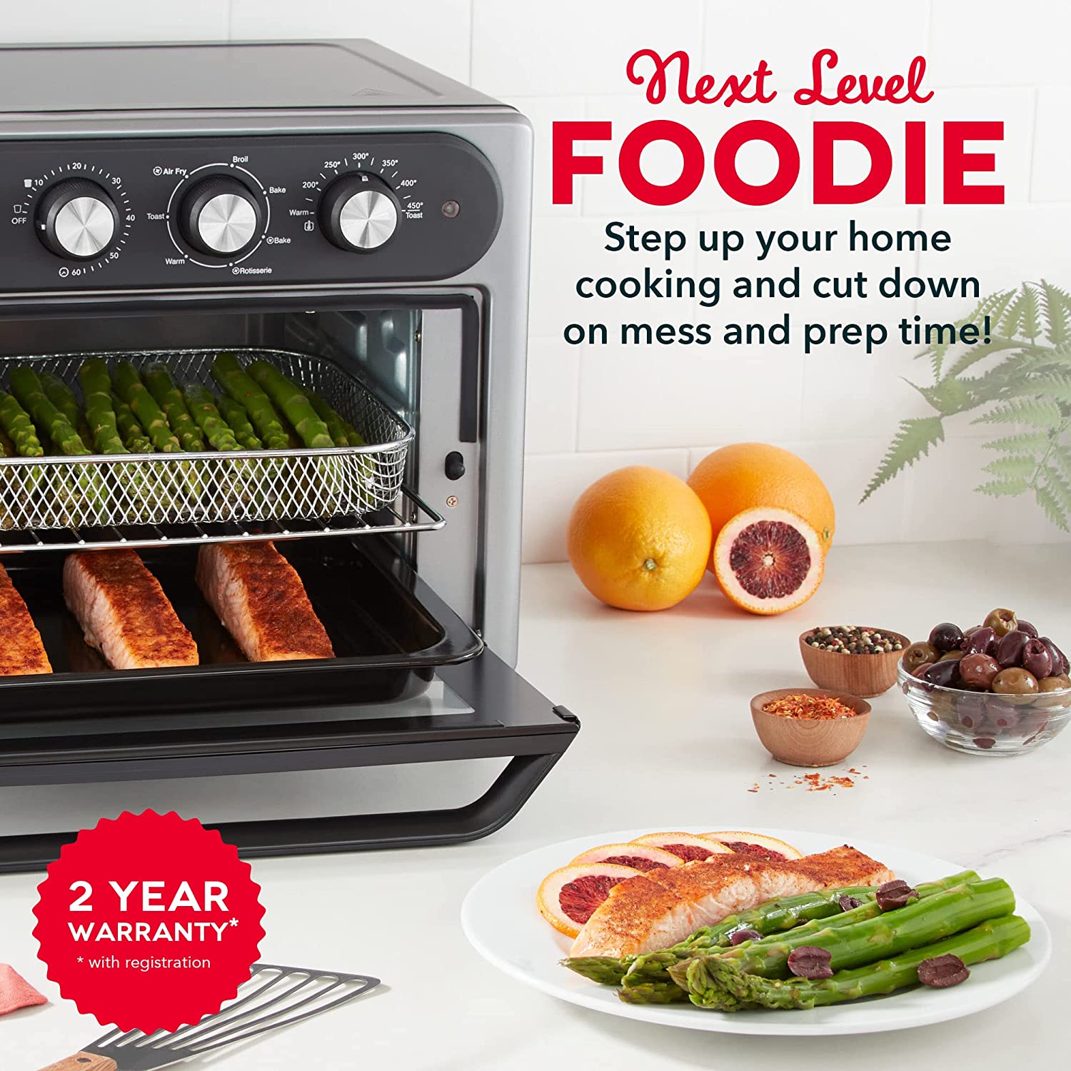 DASH Air Fry Multi Oven - 7 in 1 Convection Air Fry Oven with Non-stick Fry Basket. Baking Pan & Rack. 23L. 1500-Watt - Graphite