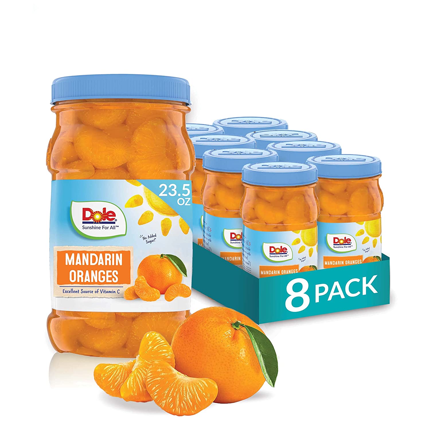 Dole Mandarin Oranges in 100% Fruit Juice. 23.5 Oz Resealable Jars. 8 Count