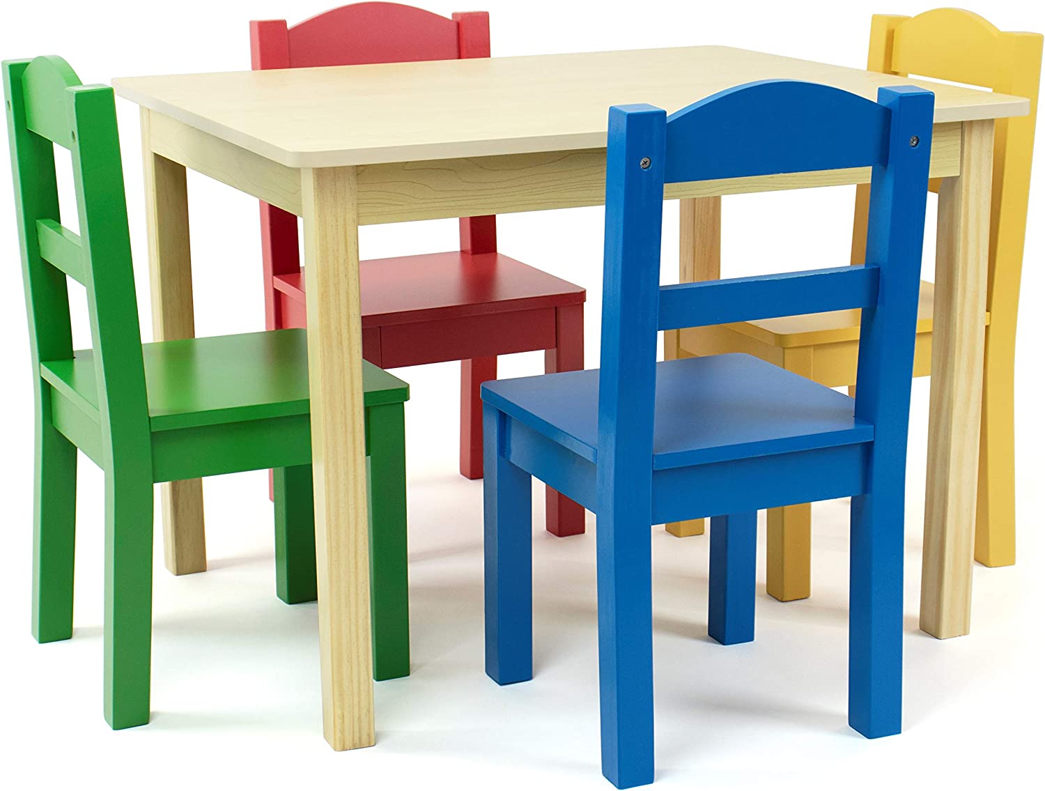 Humble Crew Collection Kids Wood Table & 4 Chair Set. Natural/Primary