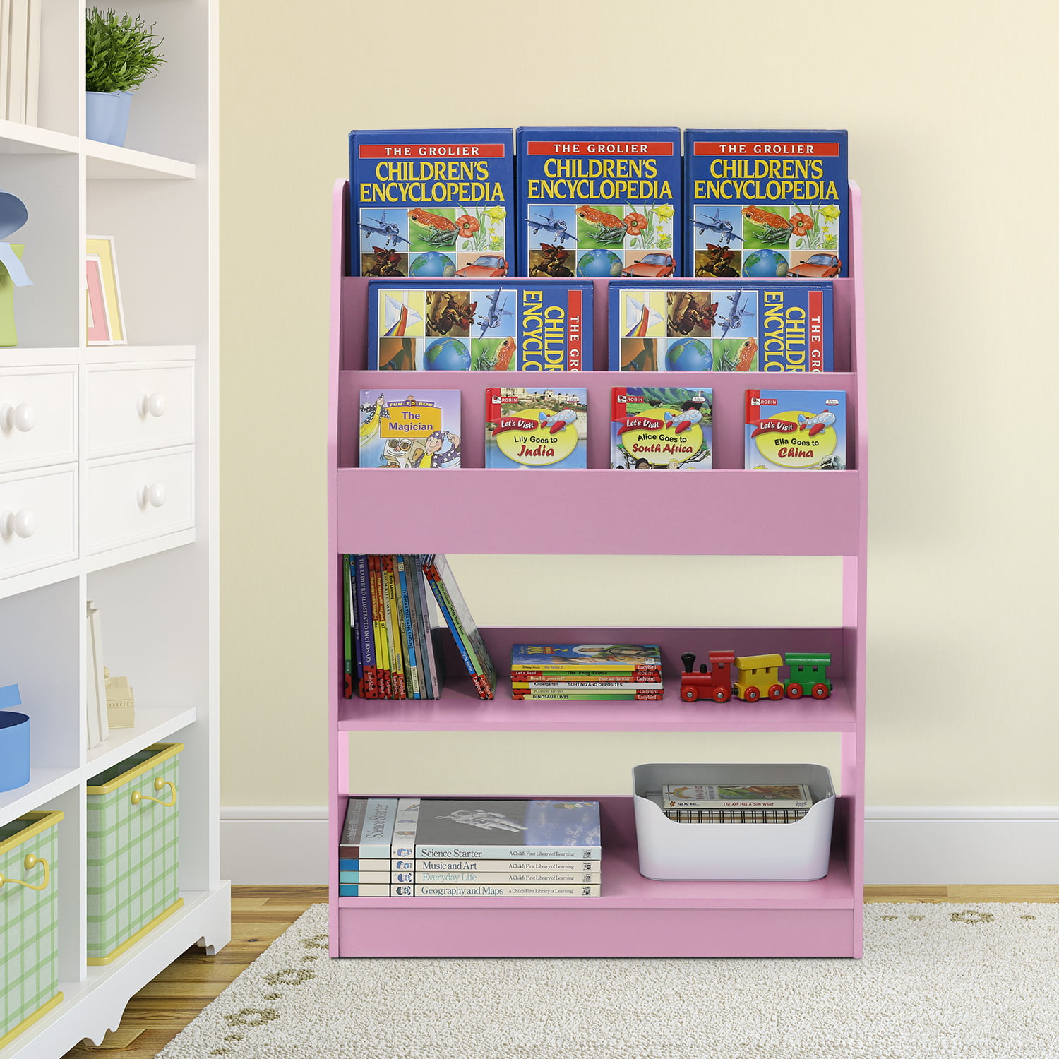 Furinno KidKanac Kids Bookshelf. 5 Shelf. Pink
