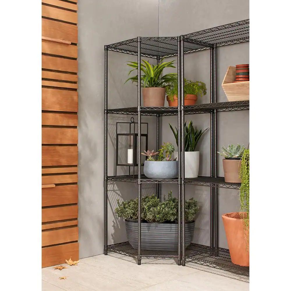 TRINITY TBFPBA-0927 PRO Black 4-Tier Corner Steel Wire Garage Storage Shelving Unit (27 in. W x 72 in. H x 18 in. D)