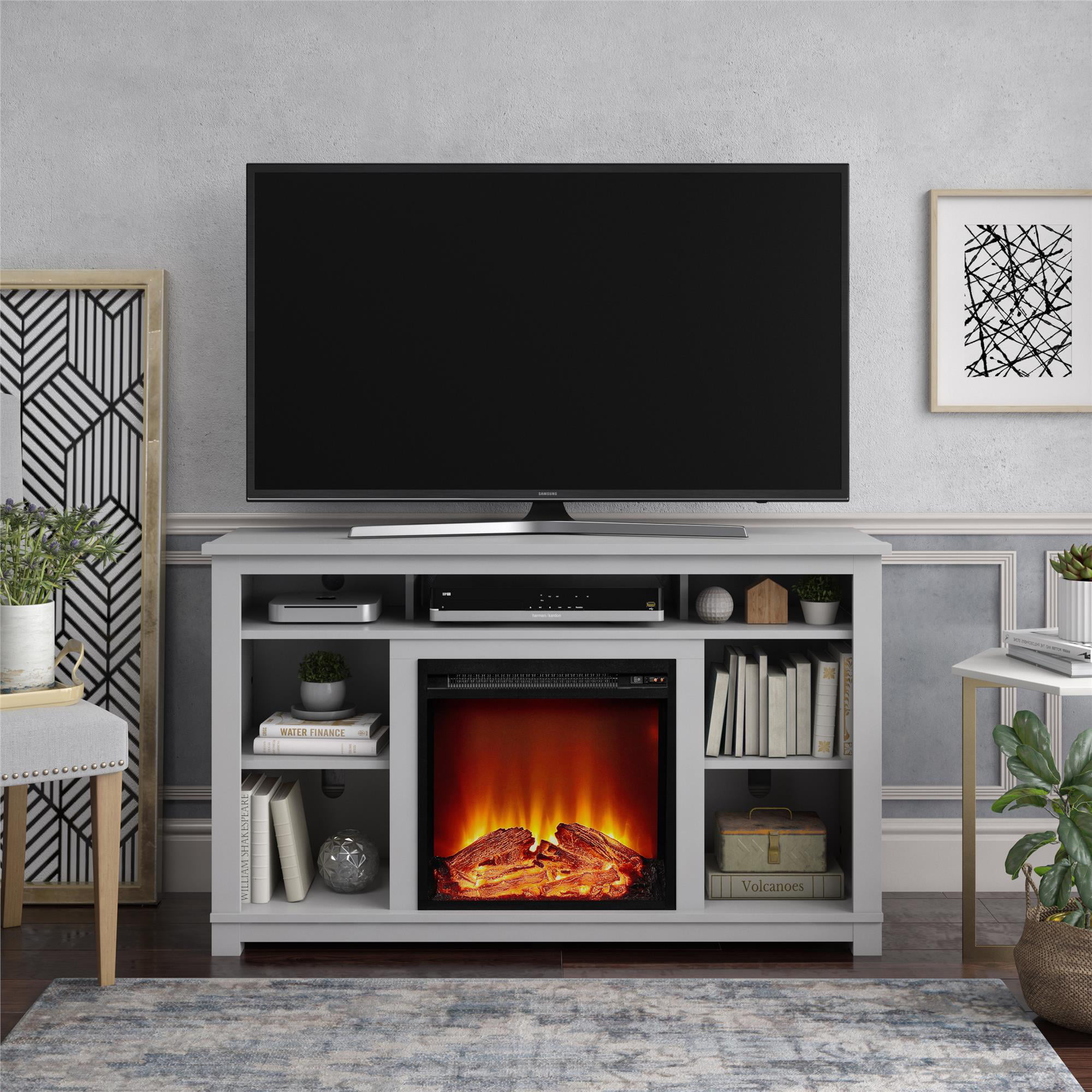Ameriwood Home Kahle Fireplace TV Stand for TVs up to 55″. Dove Gray