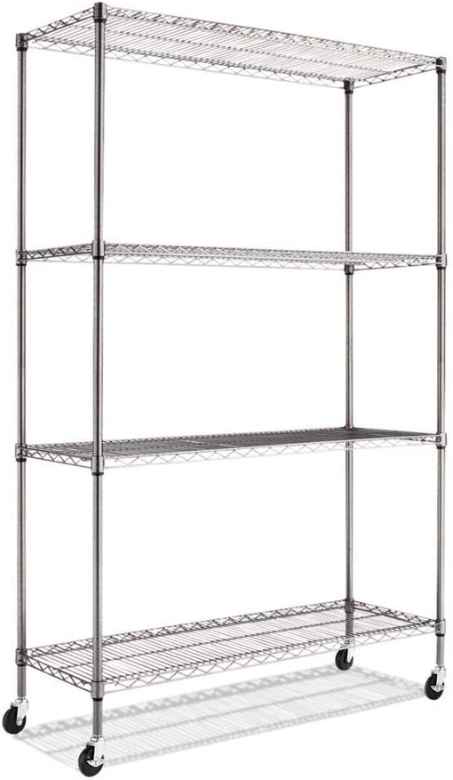 Alera ALESW604818BA 4-Tier 48 x 18 72 Wire Shelving Rack with Casters. Black Anthracite