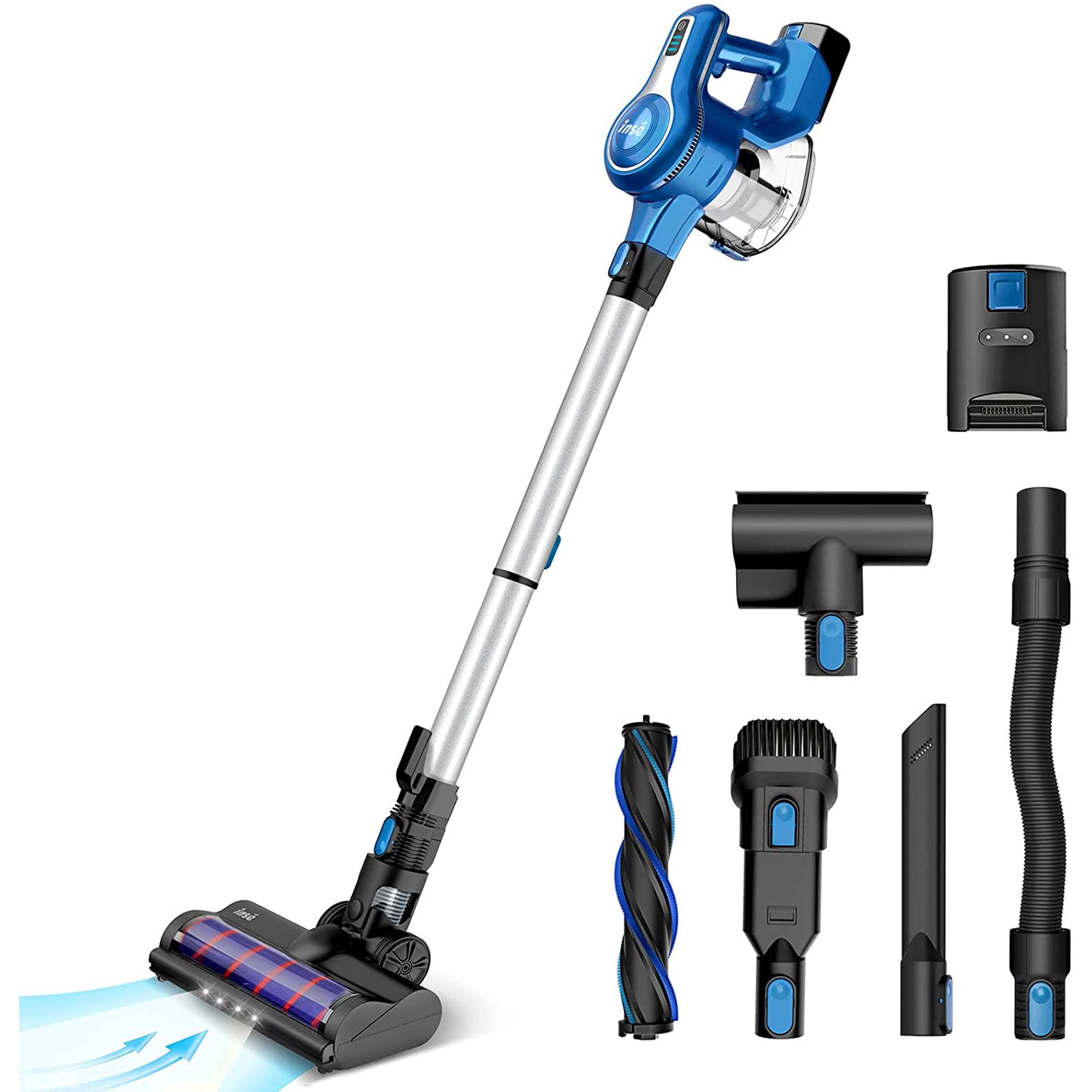 INSE Cordless Vacuum Cleaner. 23Kpa 250W Brushless Motor Stick Vacuum. Up to 45 Mins Runtime 2500mAh Rechargeable Battery. 10-in-1 Lightweight Handheld for Carpet Hard Floor Car Pet Hair
