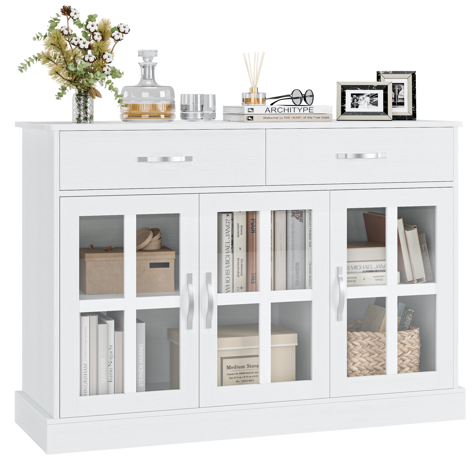 Homfa Buffet Storage Cabinet. Kitchen Sideboard with 3 Doors&2 Drawers for Dining Room. White Finish