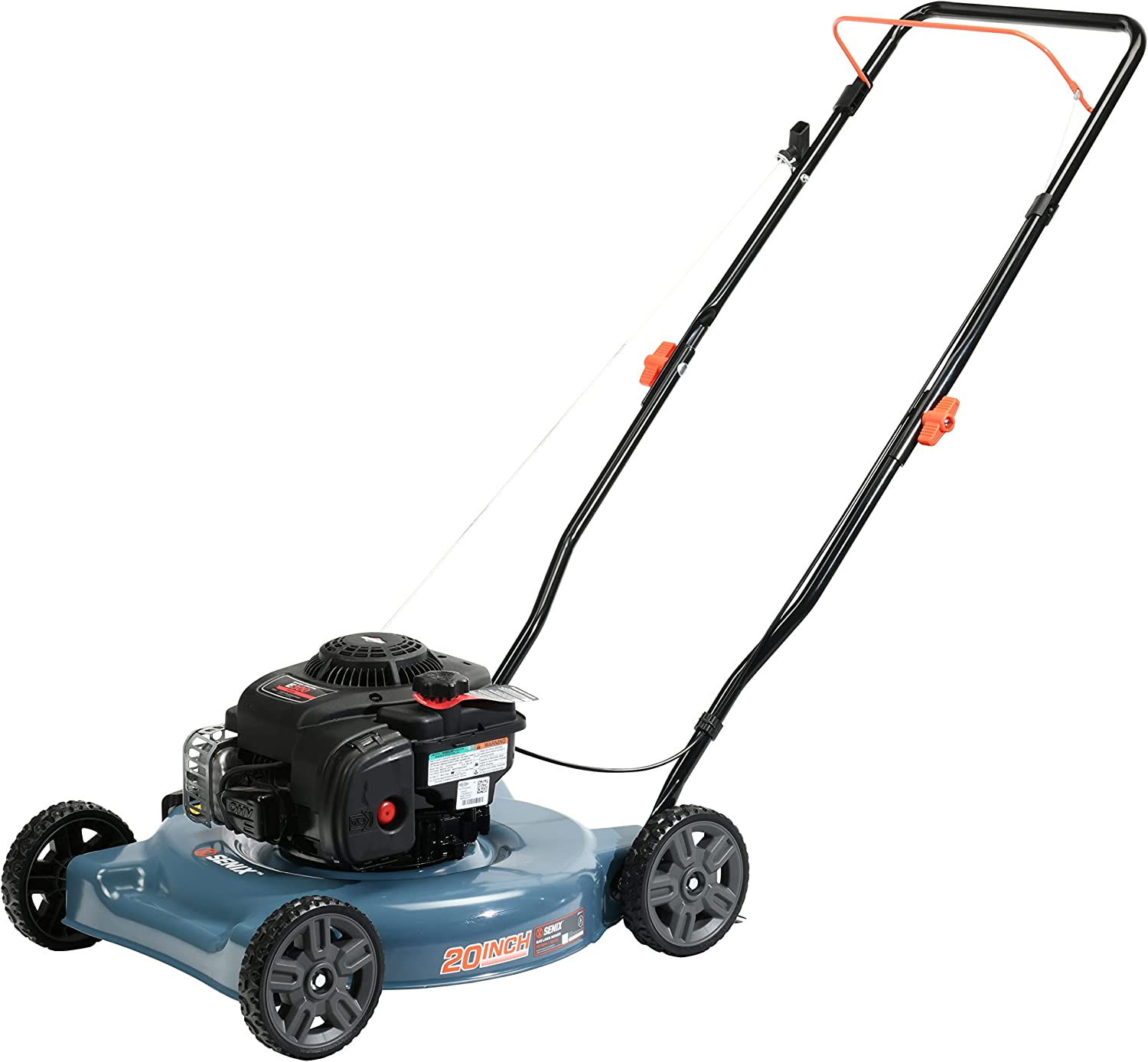 SENIX Gas Lawn Mower. 20-Inch. 125 cc 4-Cycle Briggs & Stratton Engine. Push Lawnmower with Side Discharge. 3-Position Height Adjustment. LSPG-L2. Blue