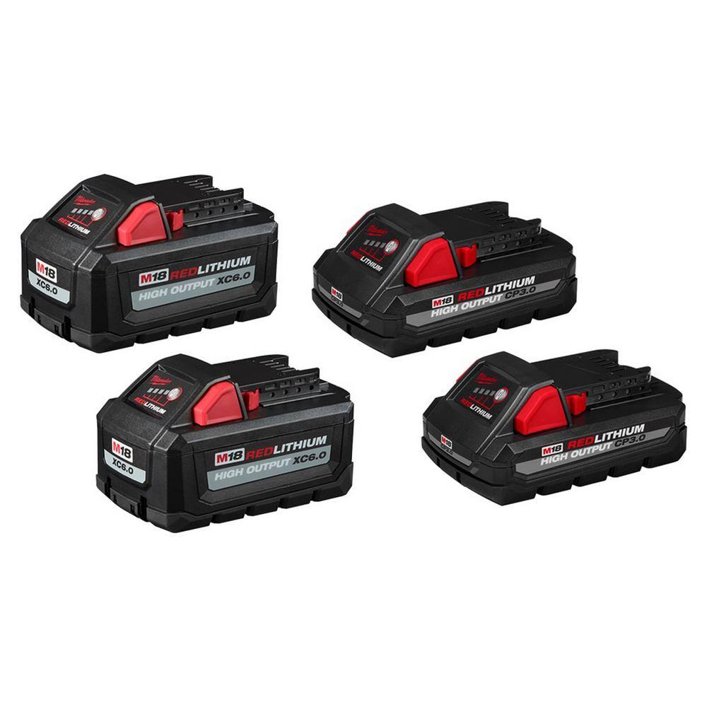 Milwaukee 48-11-1862-48-11-1837 M18 18-Volt Lithium-Ion High Output 6.0Ah and 3.0Ah Battery Pack (4-Pack)