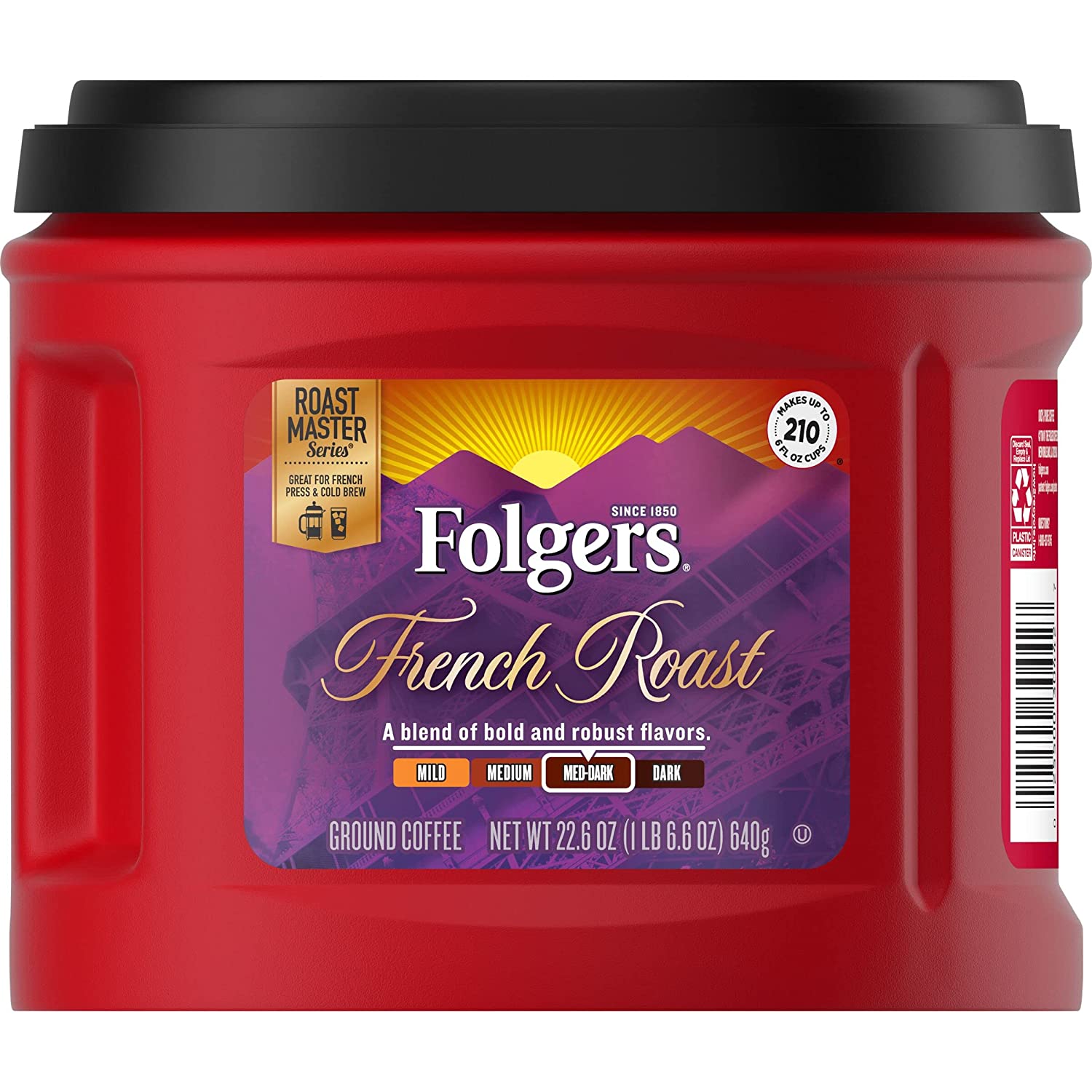 Folgers French Roast Medium Dark Roast Ground Coffee. 22.6 Ounces (Pack of 6)
