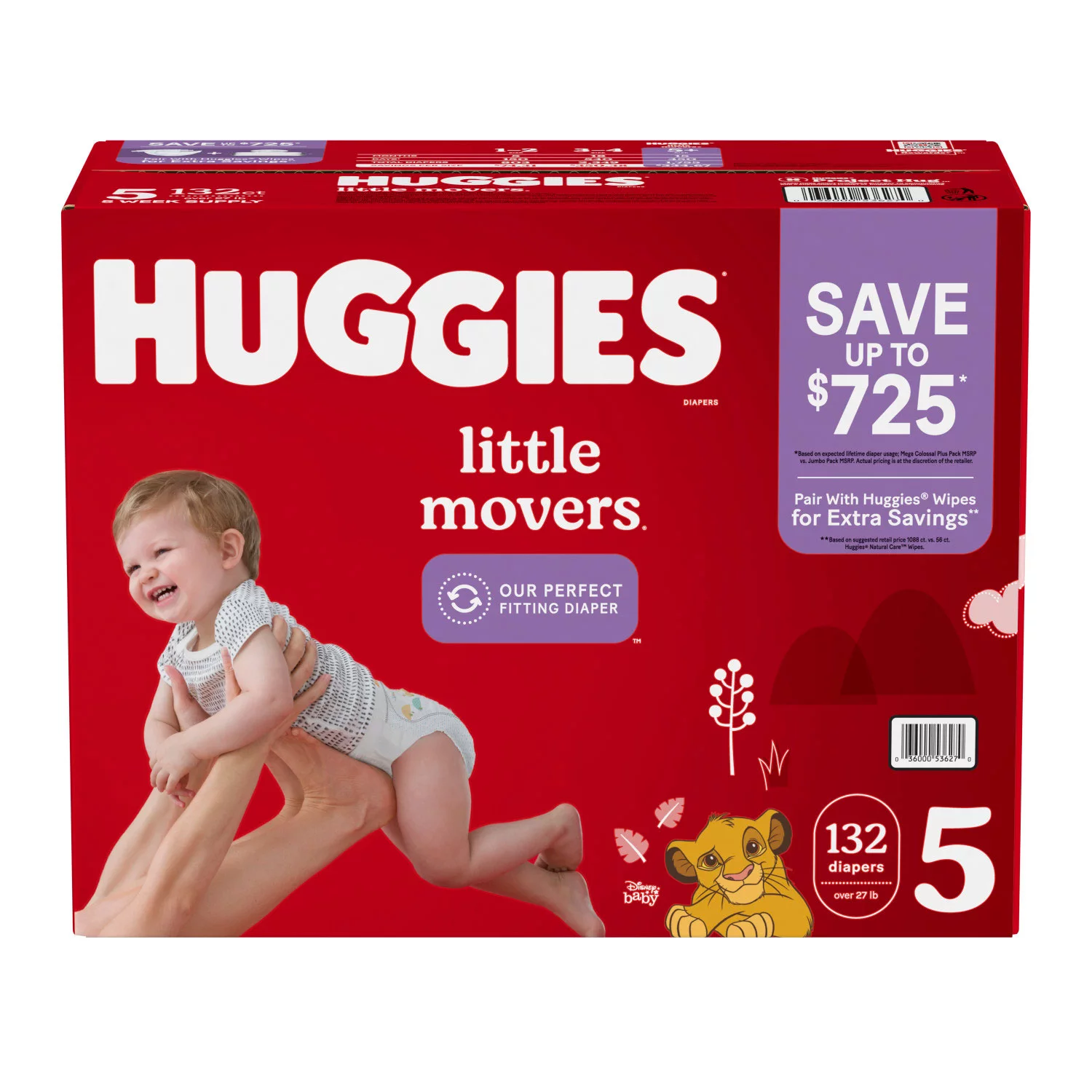 Baby Diapers Size 5 (27+ lbs). 132 Ct. Huggies Little Movers