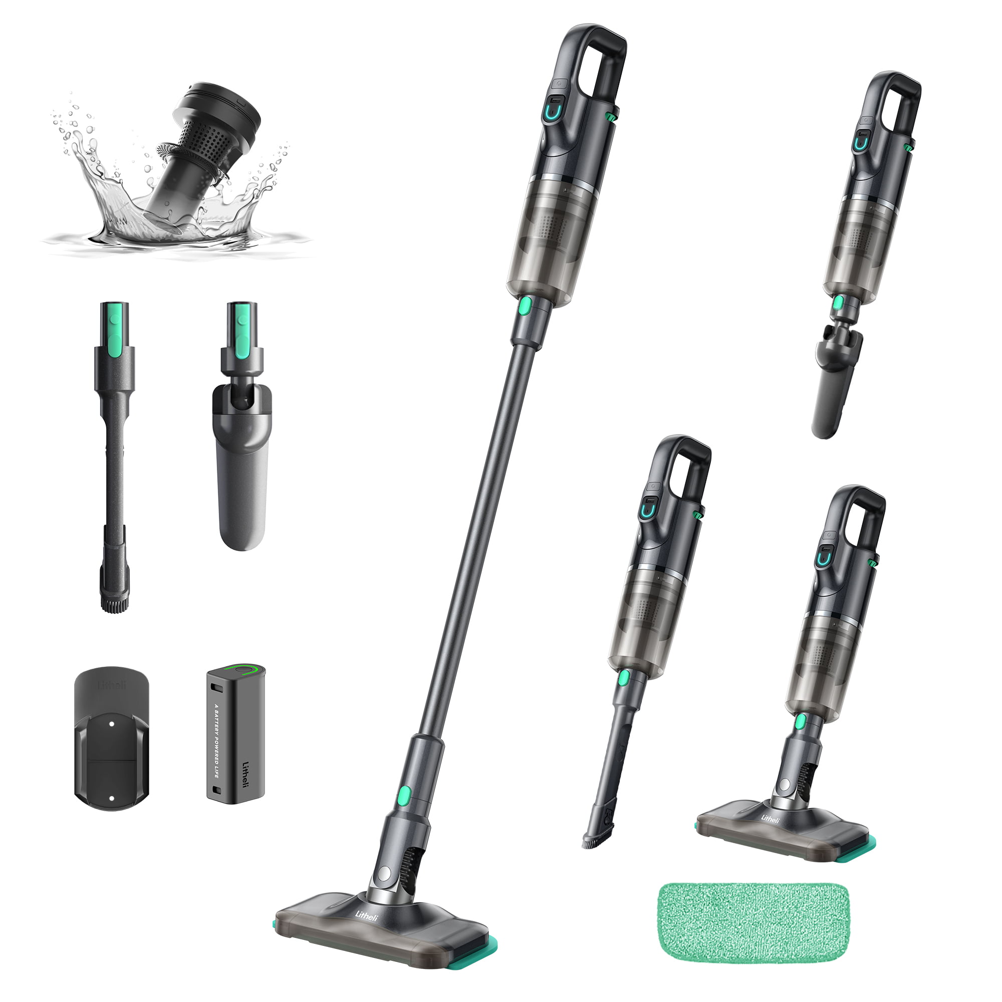 Litheli 6-In-1 Cordless Vacuum Cleaner. 10000Pa Suction Powerful Lightweight Portable Handheld Stick Vacuum Cleaner with 4Ah Battery Gray