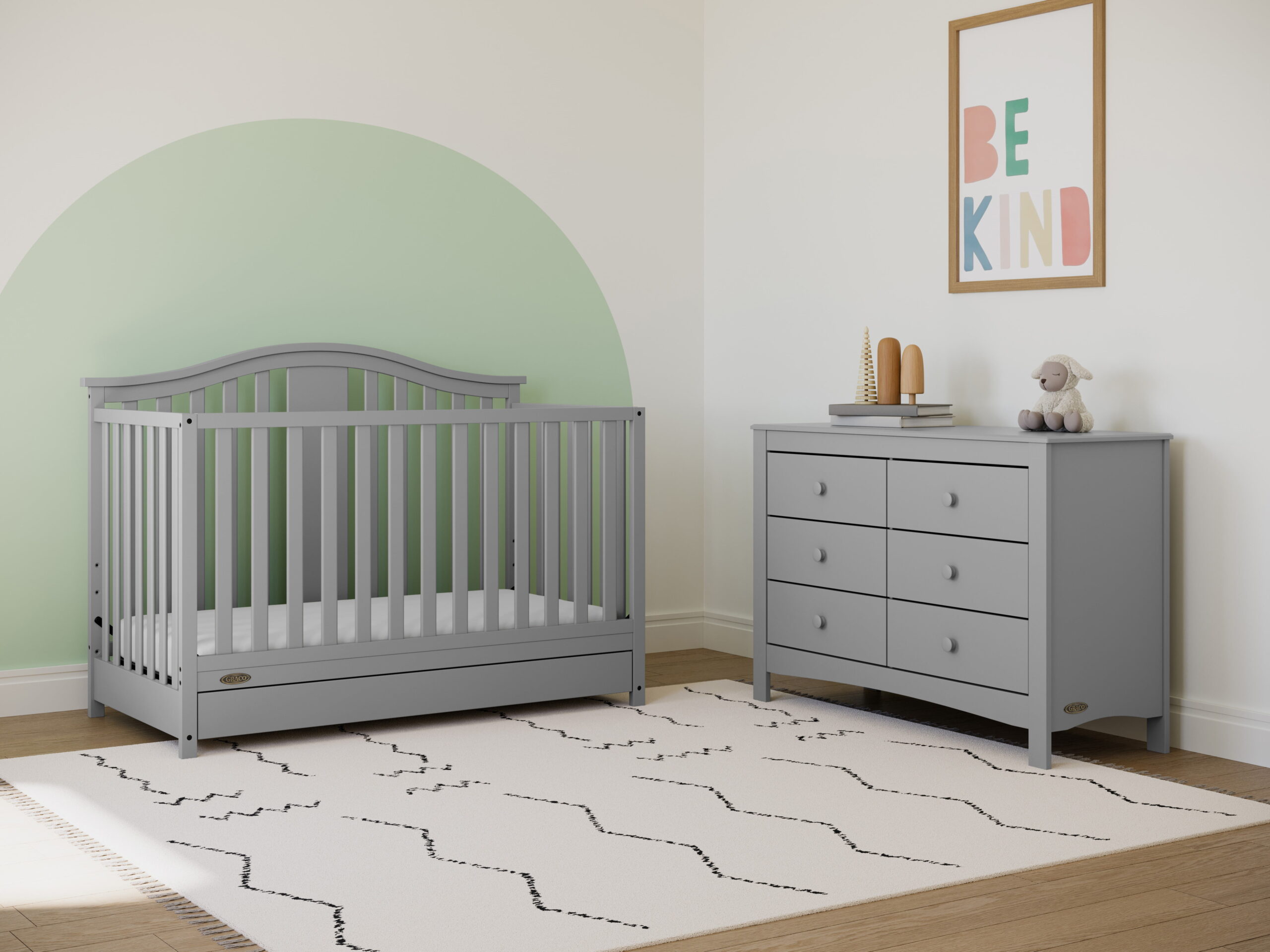 Graco Solano 5-in-1 Convertible Baby Crib with Drawer. Pebble Gray