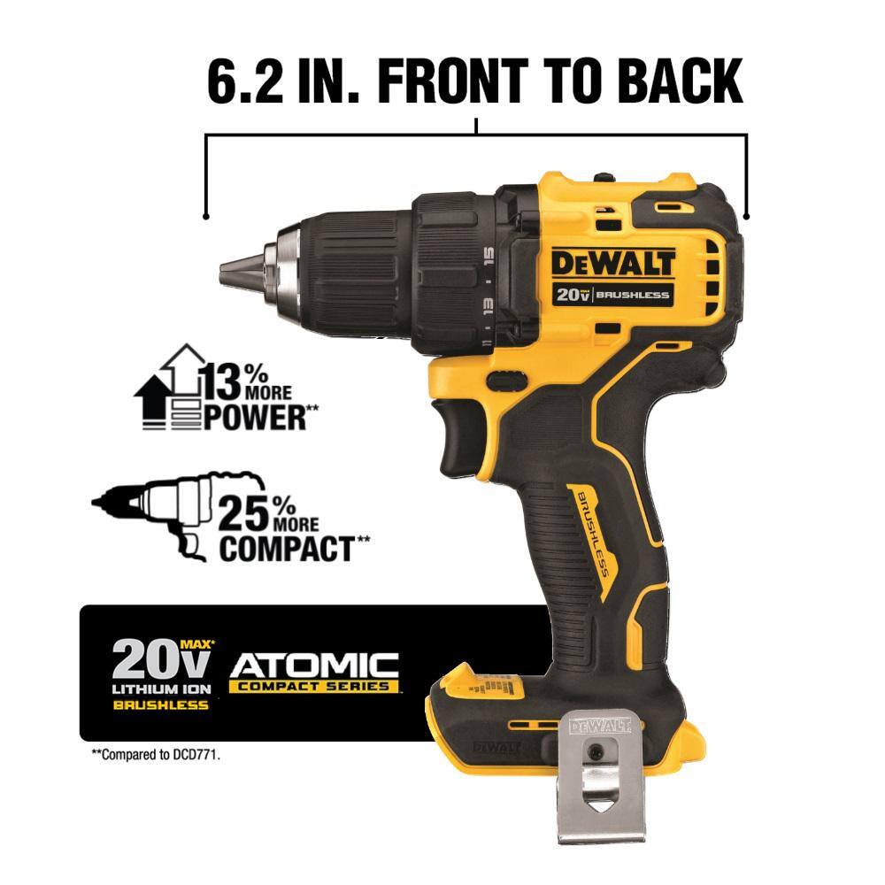 DEWALT DCD708BWDCB230 ATOMIC 20V MAX Cordless Brushless Compact 1/2 in. Drill/Driver with 20V MAX Compact 3.0Ah Battery