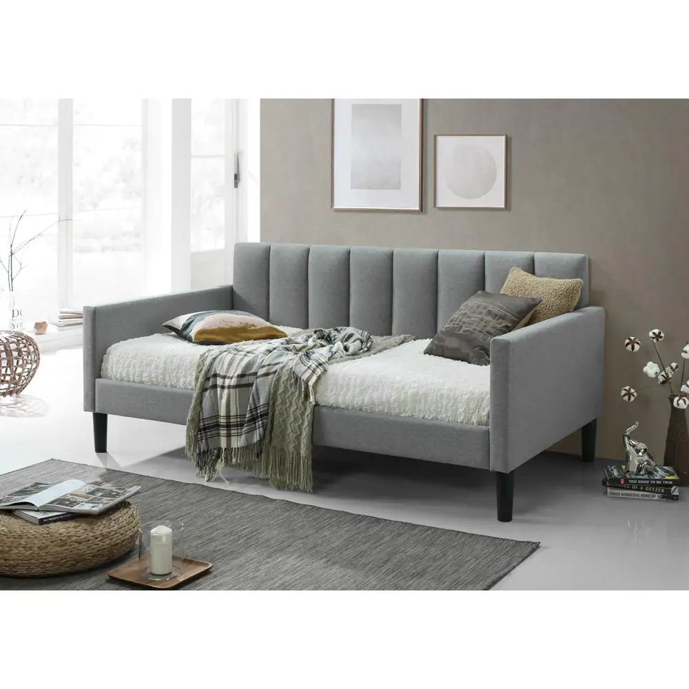 luxeo Bristol Twin Size Upholstered Panel Platform Gray Bed
