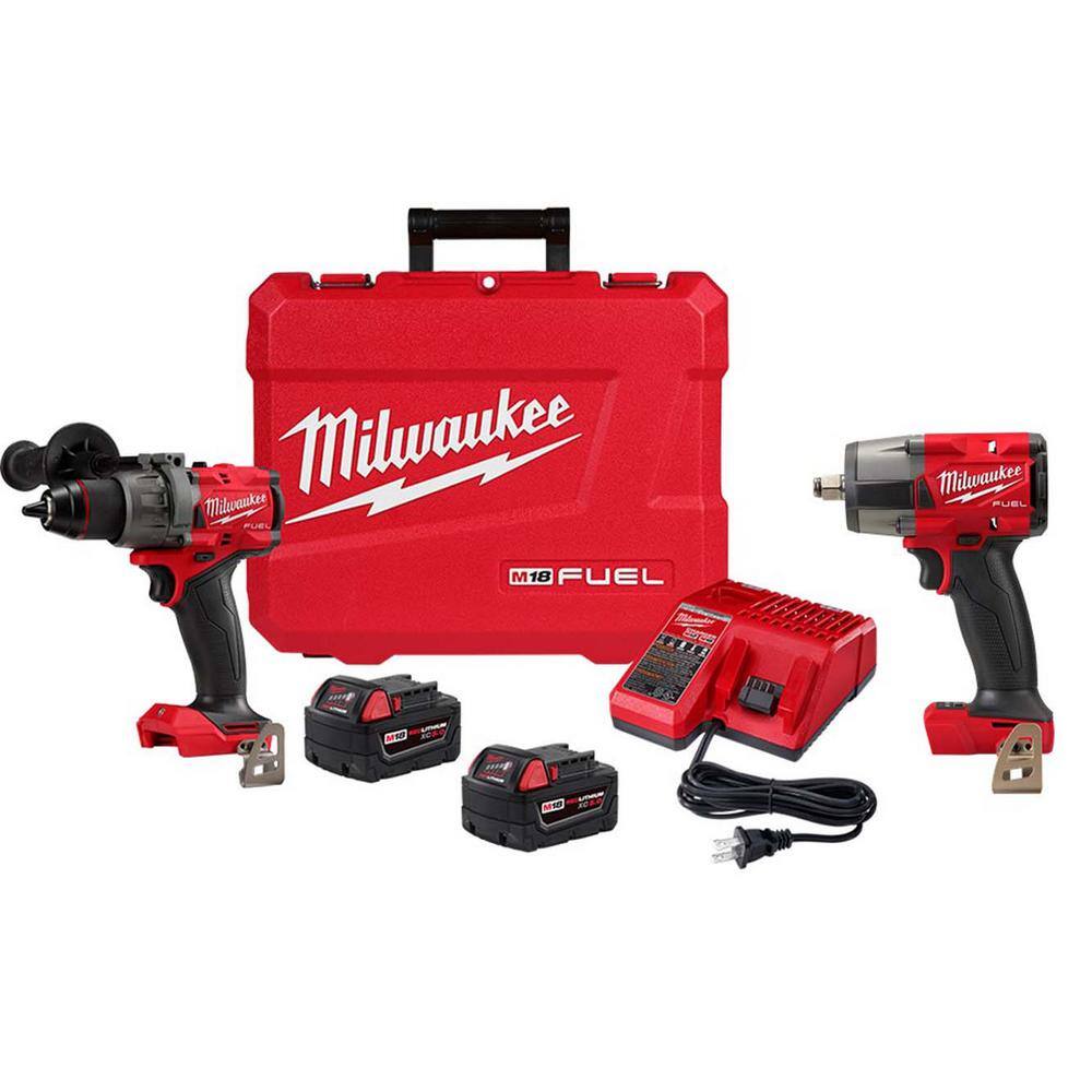 Milwaukee  M18 Fuel 18-V Lithium-Ion Brushless Cordless 1/2 in. Hammer Drill Driver Kit with M18 FUEL 1/2 in. Impact Wrench