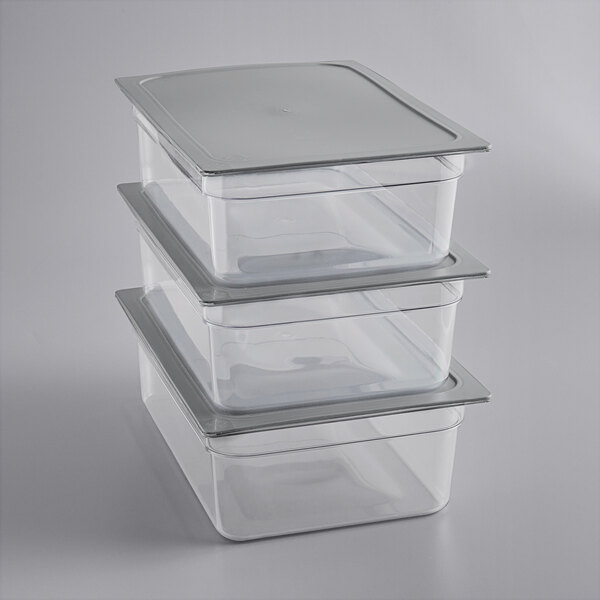 Vigor Full Size 6″ Deep Clear Food Pan with Secure Sealing Cover - 3/Pack