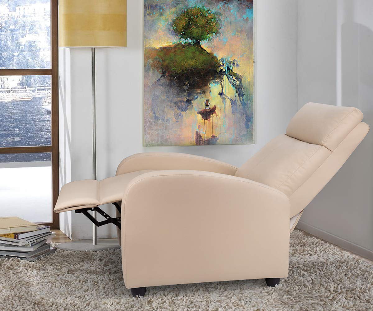 Lacoo Single Recliner Thick Padded Push Back Recliner with Faux Leather. Beige