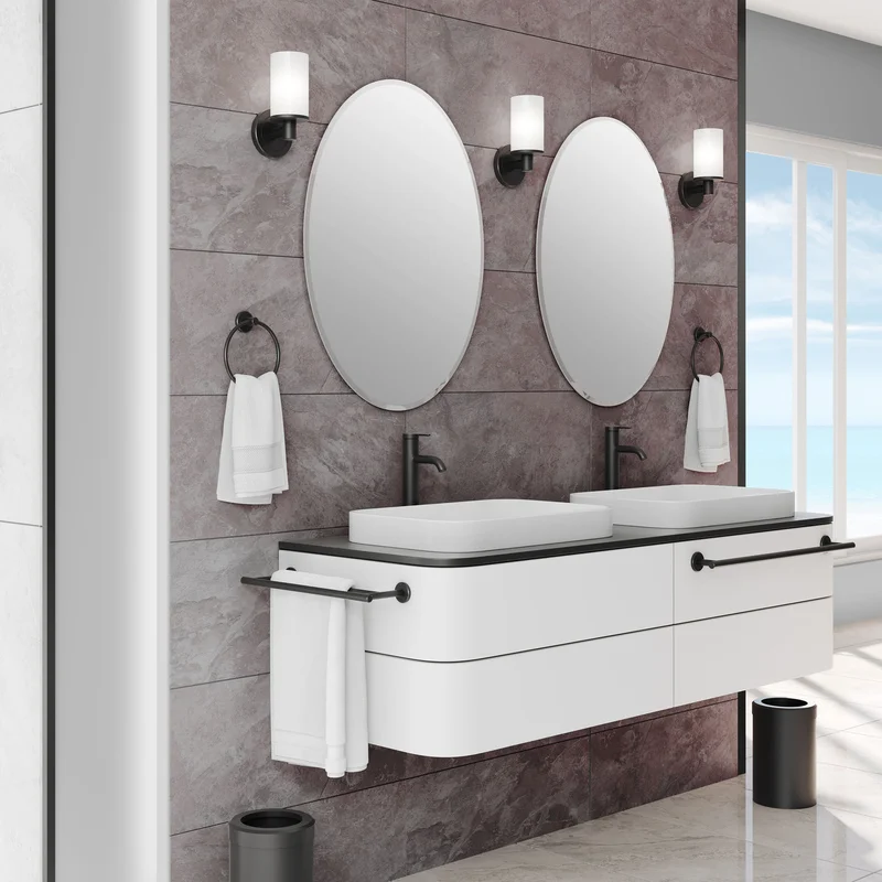 Gatco 1912 Modern Round Waste Basket. Matte Black