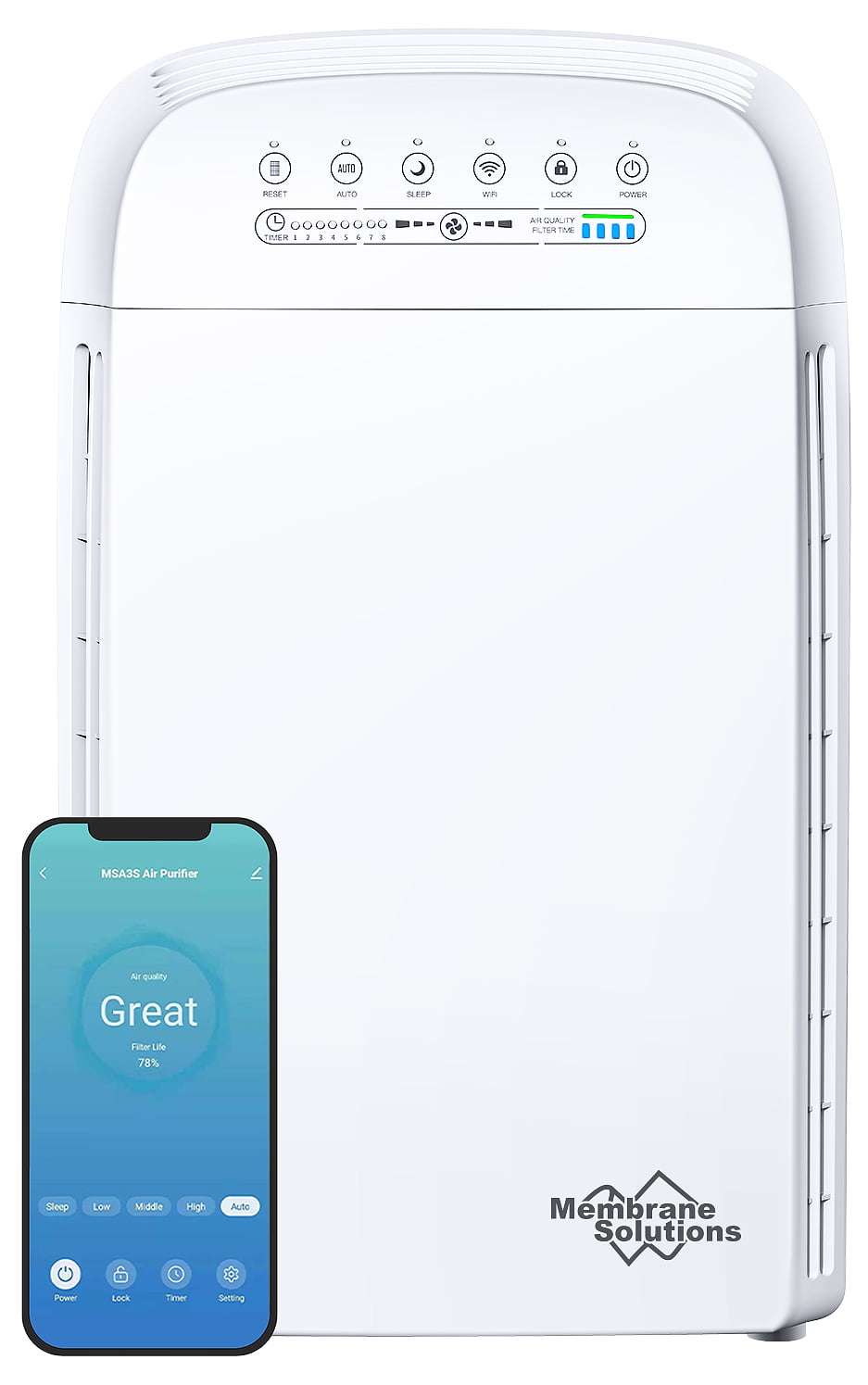 MSA3S Smart Air Purifier for Large Rooms 1500 sq ft. H13 True HEPA Filter. Allergies. Smoke. PM2.5 and Pet Dander. WiFi & Voice Remote Control. Air Quality Display