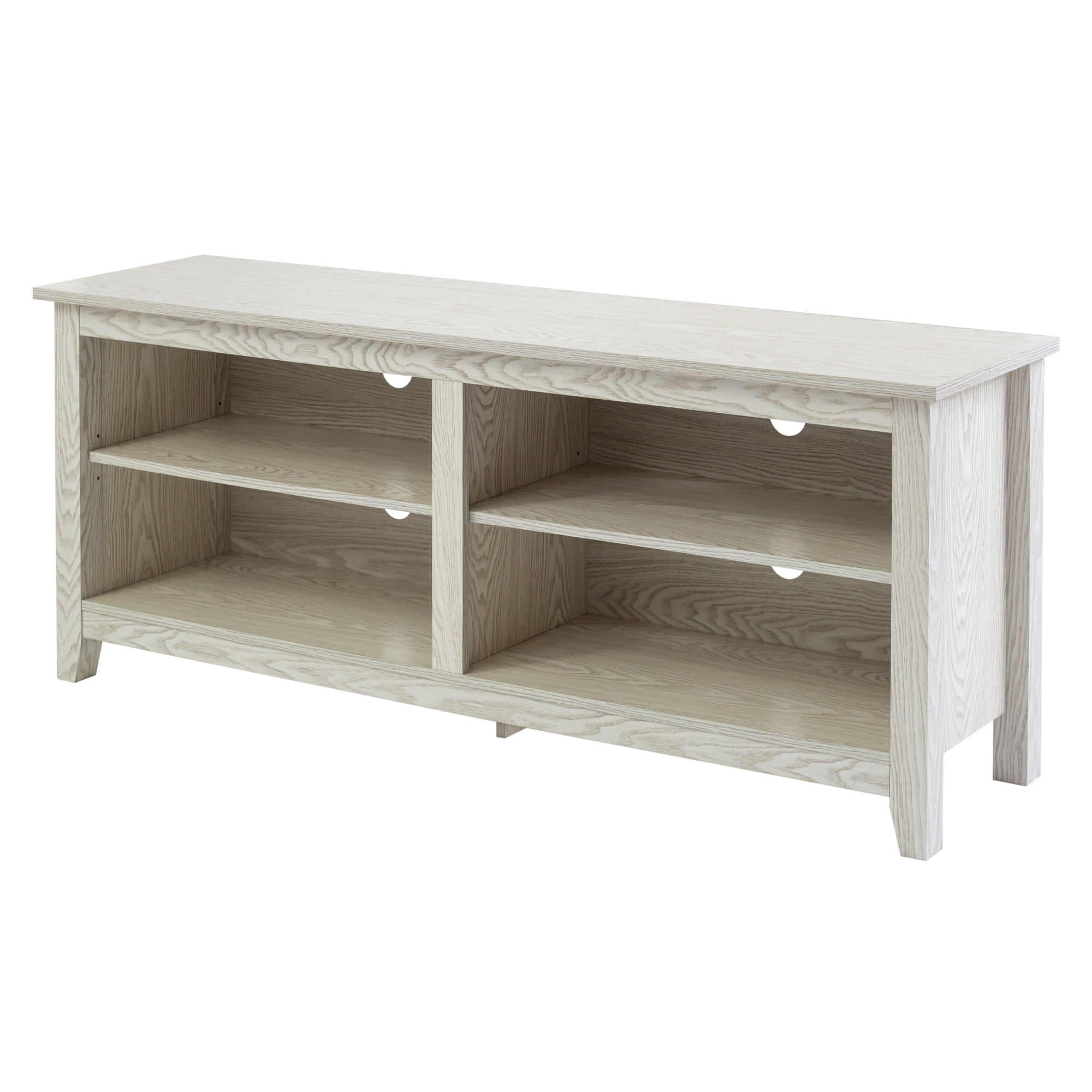 Manor Park Wood Media Storage TV Stand with Mount for TVs up to 65″. White Wash