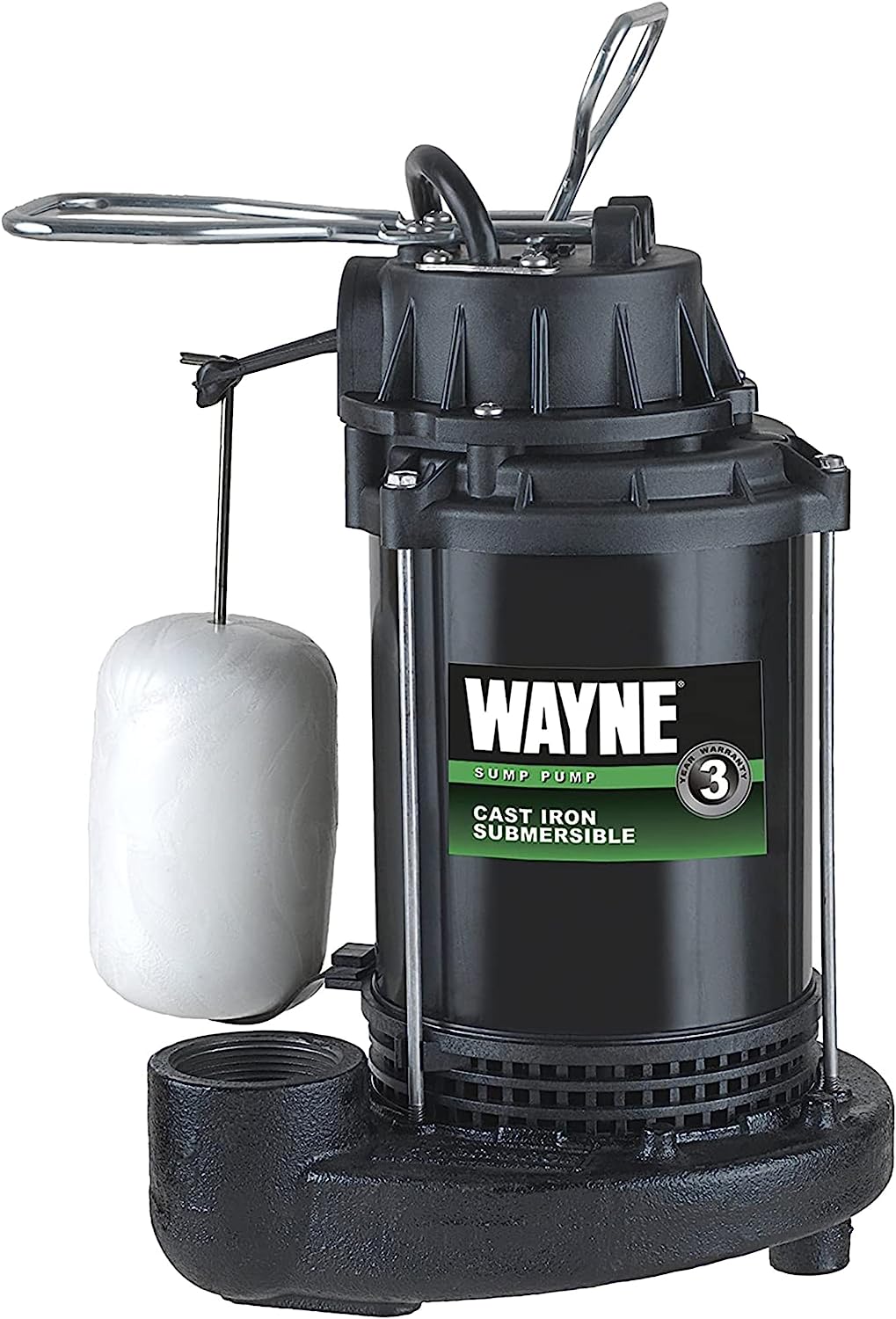 WAYNE CDU790 - 1/3 HP Submersible Cast Iron and Stainless Steel Sump Pump with Integrated Vertical Float Switch - Up to 4.600 Gallons Per Hour - Heavy Duty Basement Sump Pump . Black