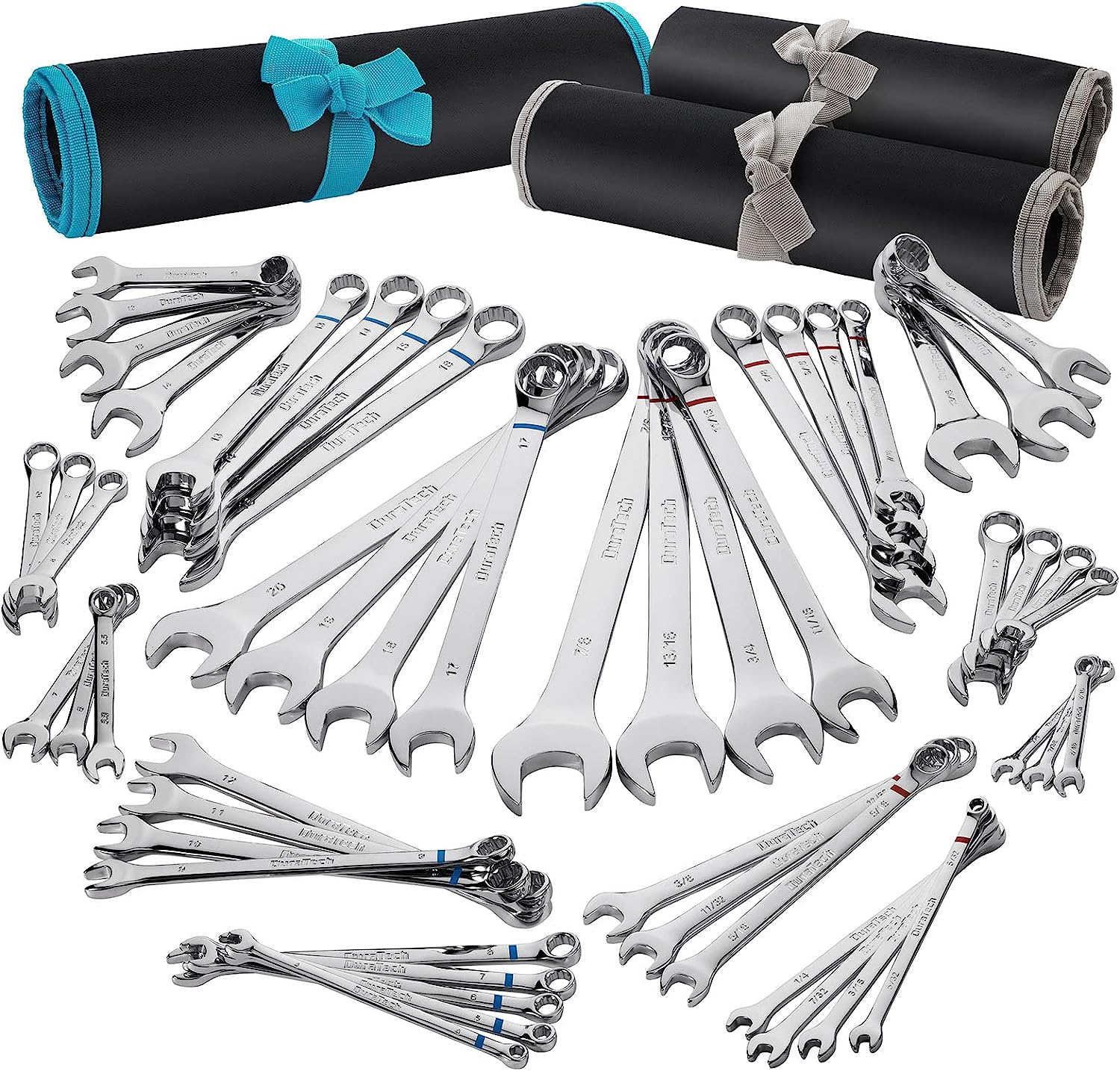 DURATECH 52-Piece Combination Wrench Set. 32PCS Combo Wrench Set & 20PCS Stubby Wrench Set. SAE & Metric. CR-V Steel. with Rolling Pouch
