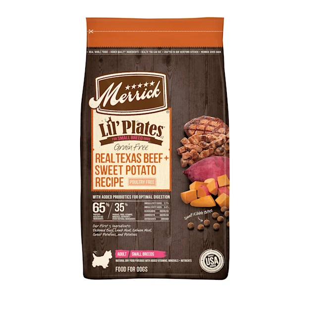 Merrick Lil- Plates Grain Free Real Texas Beef + Sweet Potato Recipe Small Breed Dry Dog Food. 20 lbs.