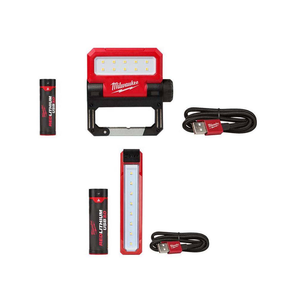 Milwaukee 2114-21-2112-21 550 Lumens LED Rechargeable Pivoting Flood Light & 445 Lumens LED Rover Rechargeable Pocket Flood Light (2-Pack)