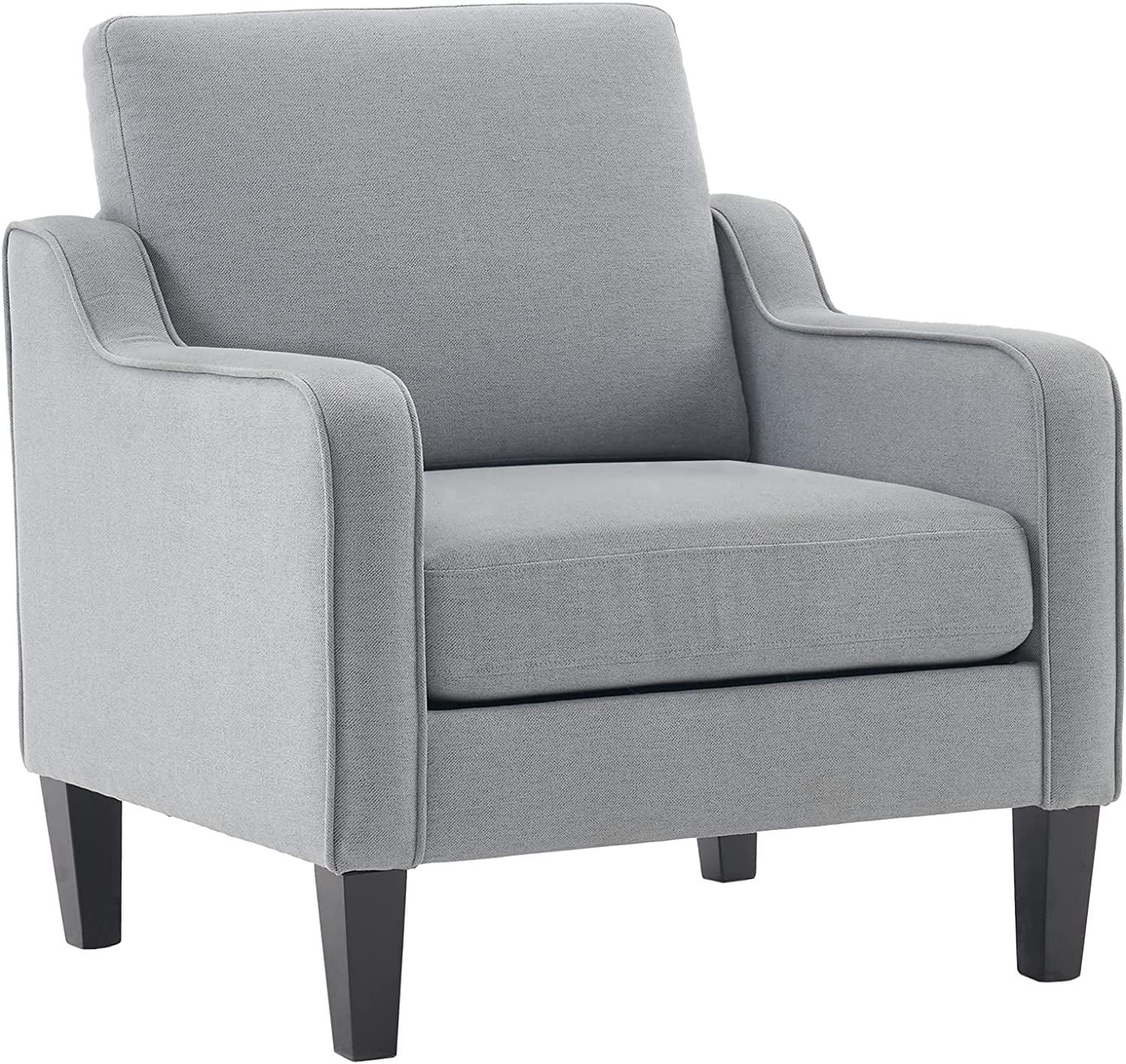VINGLI Mid-Century Modern Accent Chair.Living Room Upholstered Armchair with Scooped Arms for Bedroom.Apartment.Studio.Office.Waiting Room.Light Gray