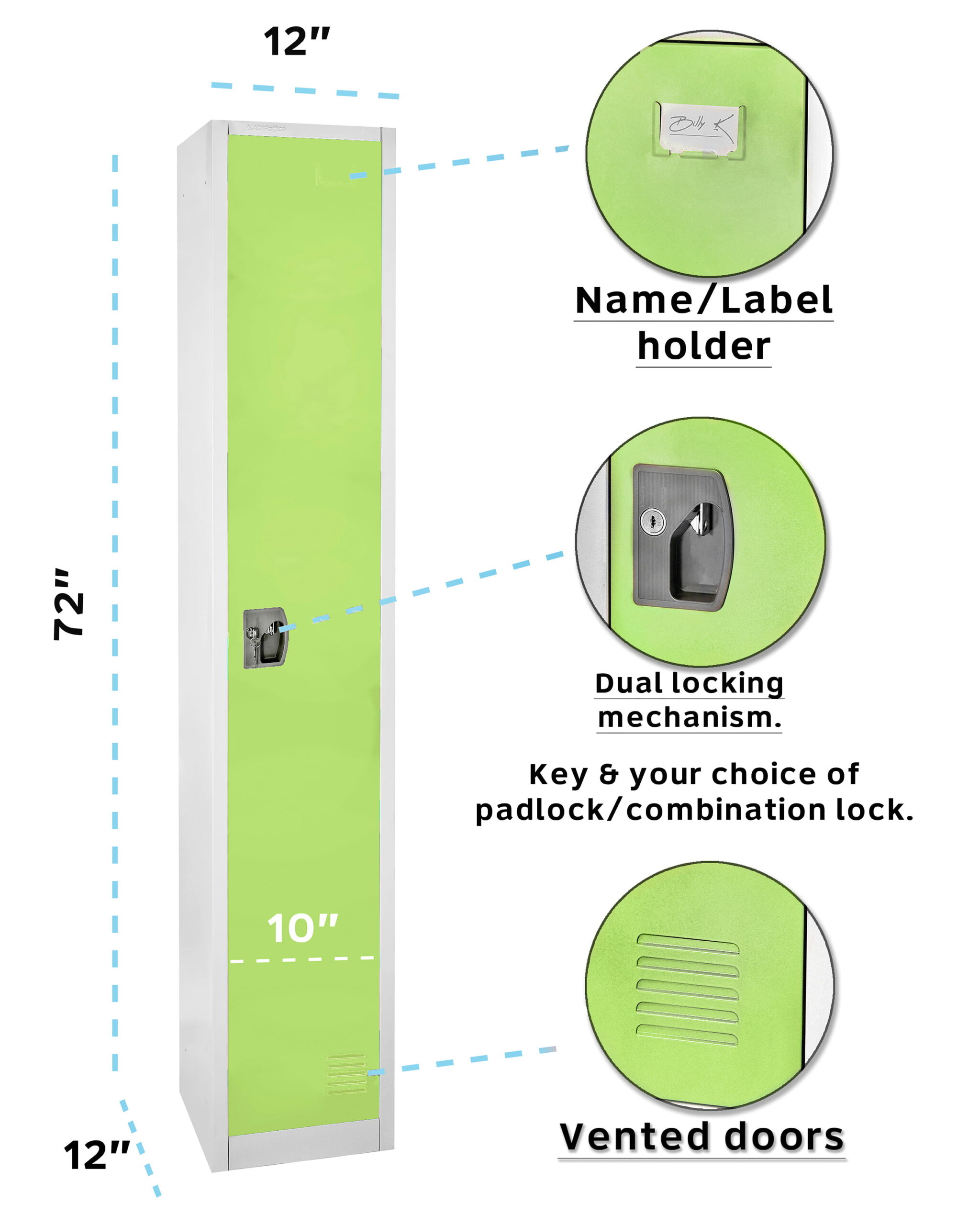 AdirOffice Large 72″ Metal Storage Locker. 2 Shelves. Steel. Green