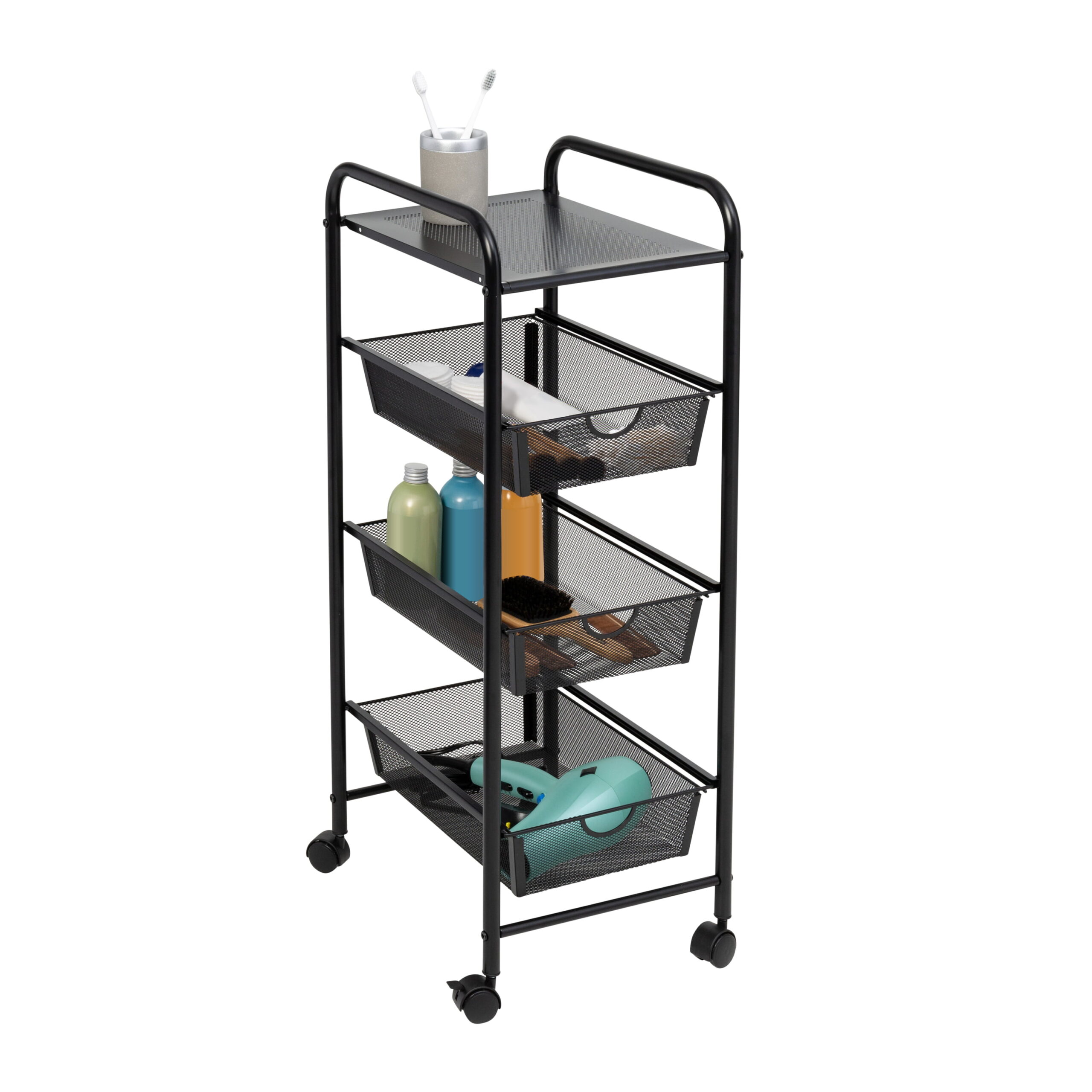 Honey-Can-Do Metal 3-Drawer Rolling Storage Cart On Wheels. Black