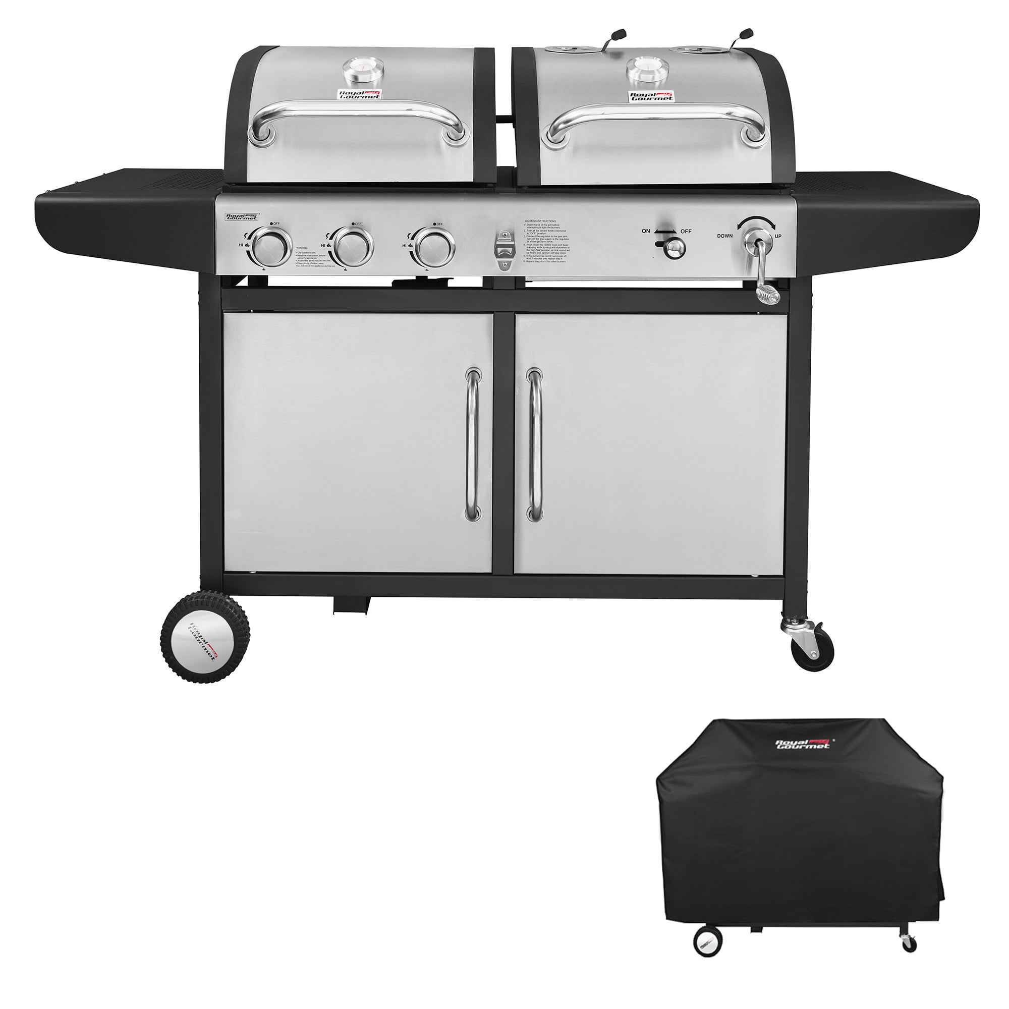 Royal Gourmet ZH3002SC 3-Burner 25.500-BTU Dual Fuel Cabinet Gas and Charcoal Grill Combo with Cover