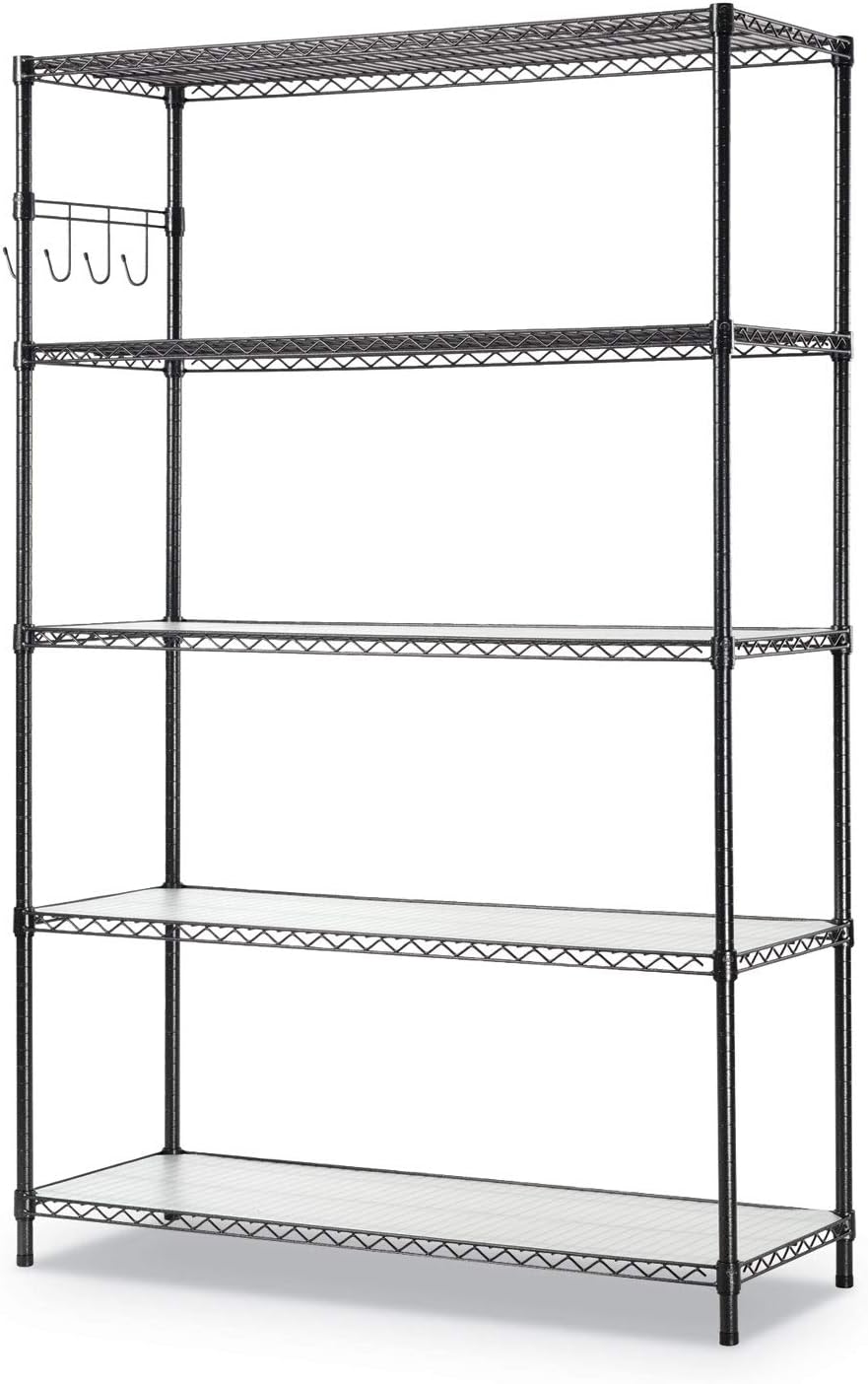 Alera 5-Shelf Wire Shelving Kit with Casters and Shelf Liners. 48w x 18d x 72h. Black Anthracite