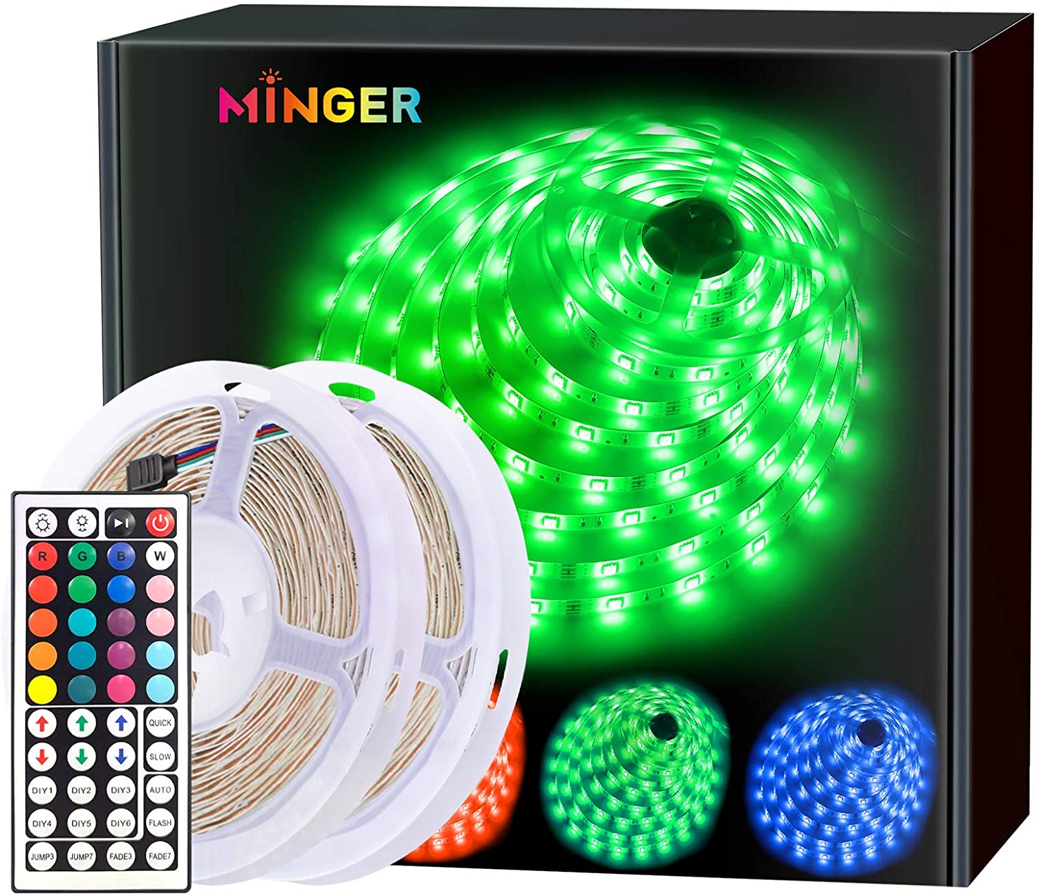 MINGER LED Strip Lights 32.8 ft. RGB Color Changing LED Lights. 5050 LEDs