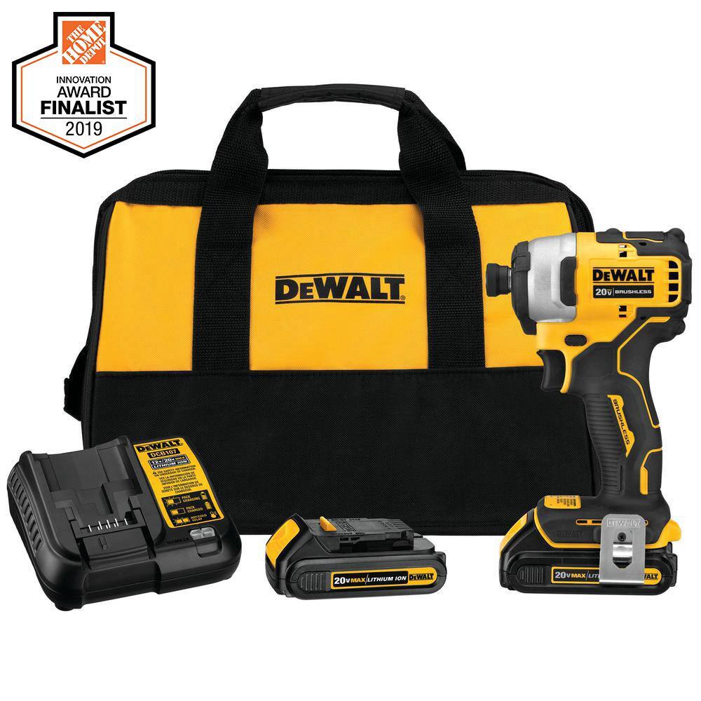 DEWALT DCF809C2WCD709B ATOMIC 20V MAX Cordless Brushless Compact 1/4 in. Impact Driver Kit and ATOMIC Brushless Compact 1/2 in. Hammer Drill