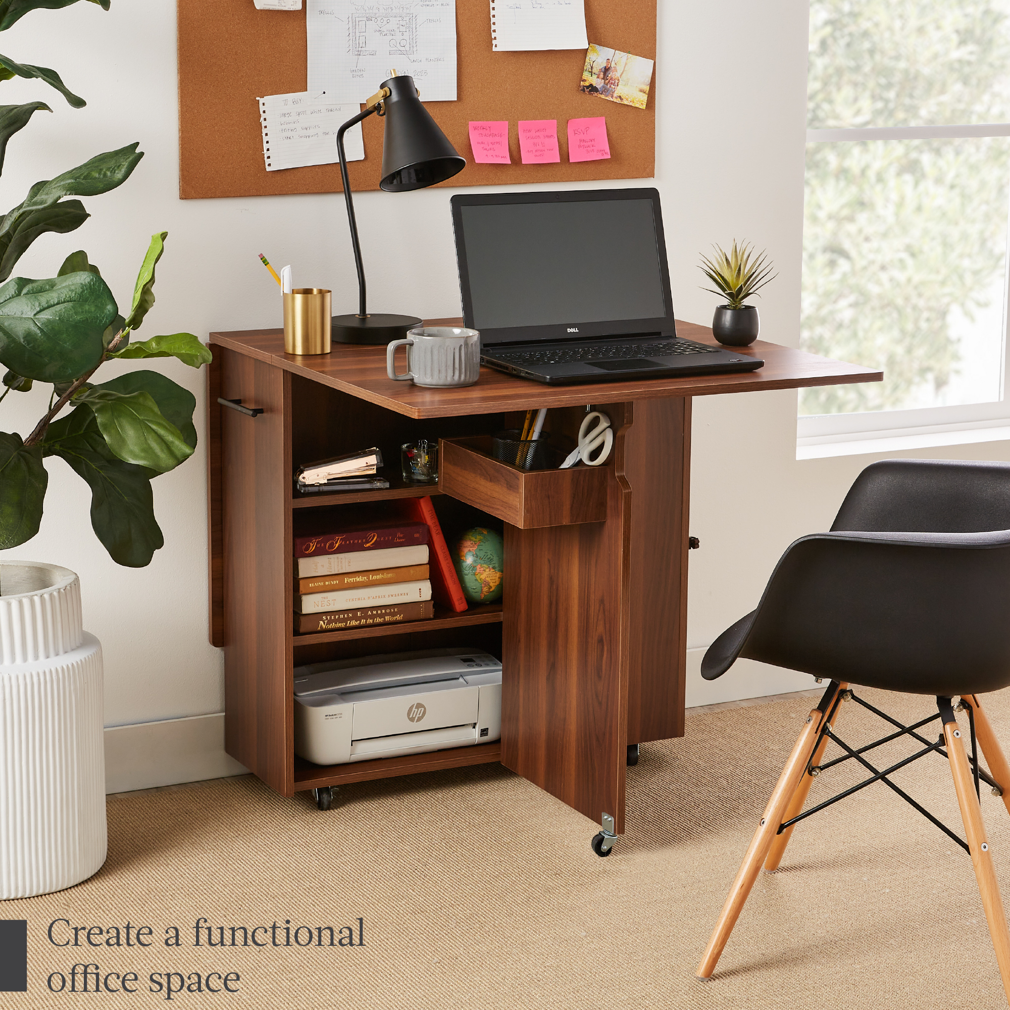 Best Choice Products Multipurpose Folding Table w/ Built-in Wheels. 3 Storage Shelves. Cubby. Carrying Handle - Brown