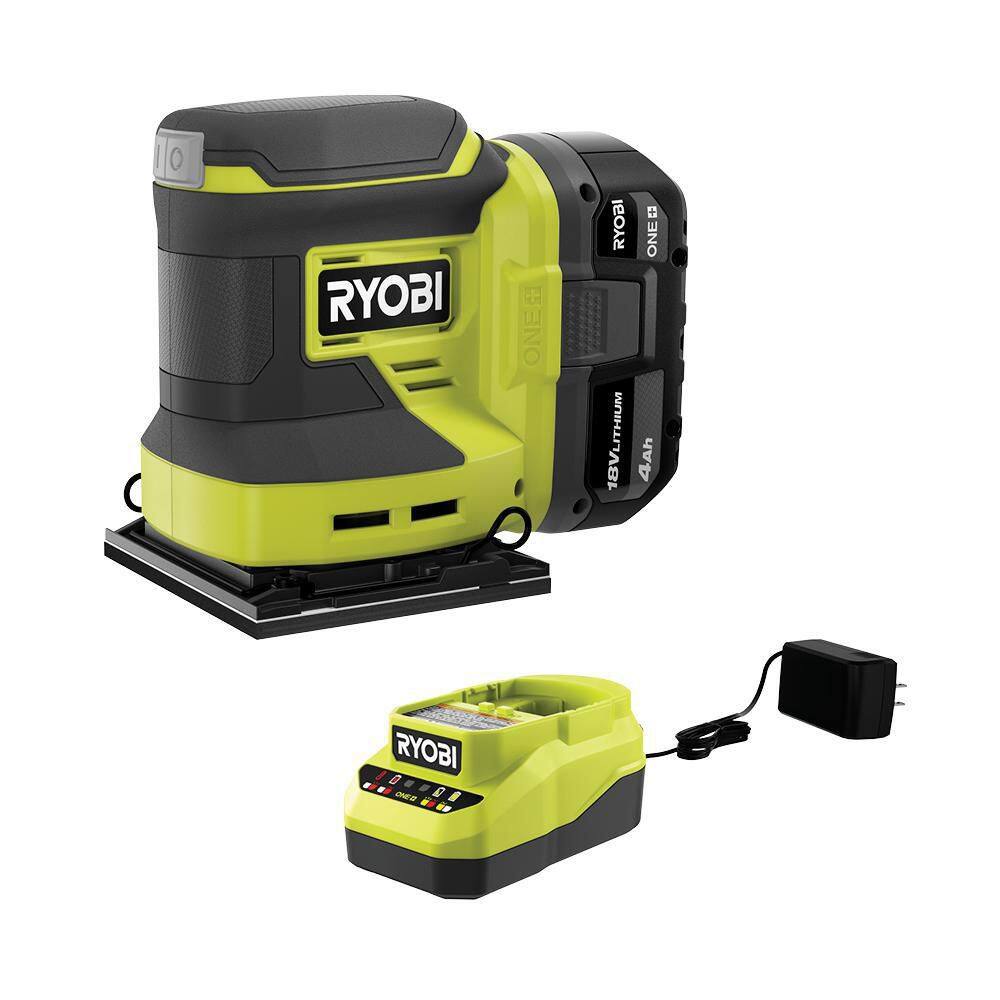 RYOBI PCL401K1 ONE+ 18V Cordless 1/4 Sheet Sander Kit with 4.0 Ah Battery and Charger