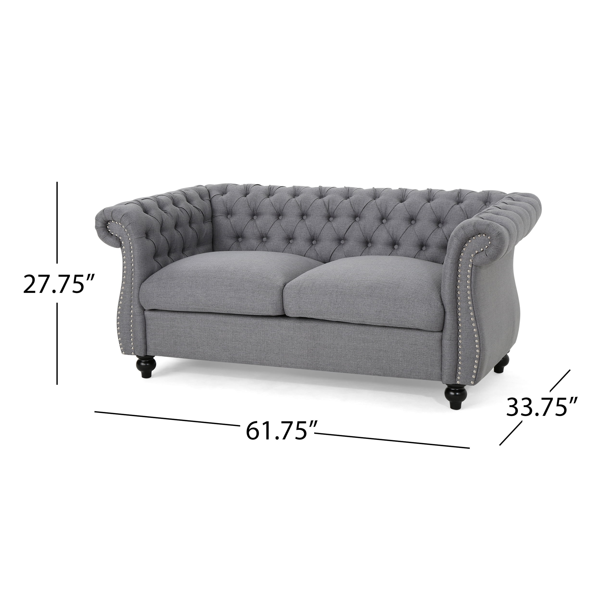 Noble House Aaniya Velvet Chesterfield Loveseat Sofa. Dark Gray