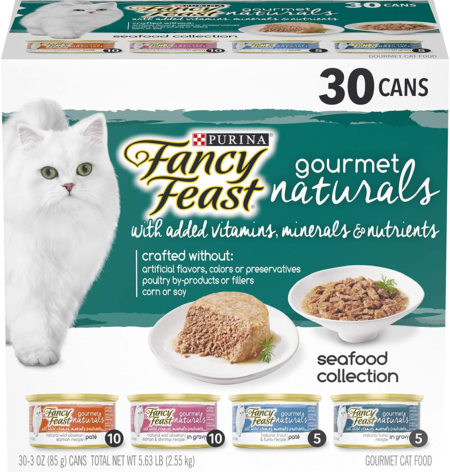 Purina Fancy Feast Natural Wet Cat Food Variety Pack. Gourmet Naturals Seafood Collection - (30) 3 oz. Cans
