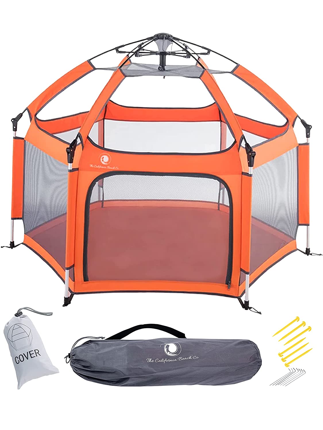POP ‘N GO Premium Outdoor and Indoor Baby Playpen - Portable. Lightweight. Pop Up Pack and Play Toddler Play Yard w/Canopy and Travel Bag - Orange