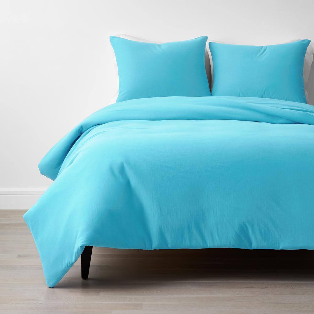 The Company Store  Company Cotton 4-Piece Turquoise Solid Cotton Jersey Knit Queen Sheet Set - Turquoise