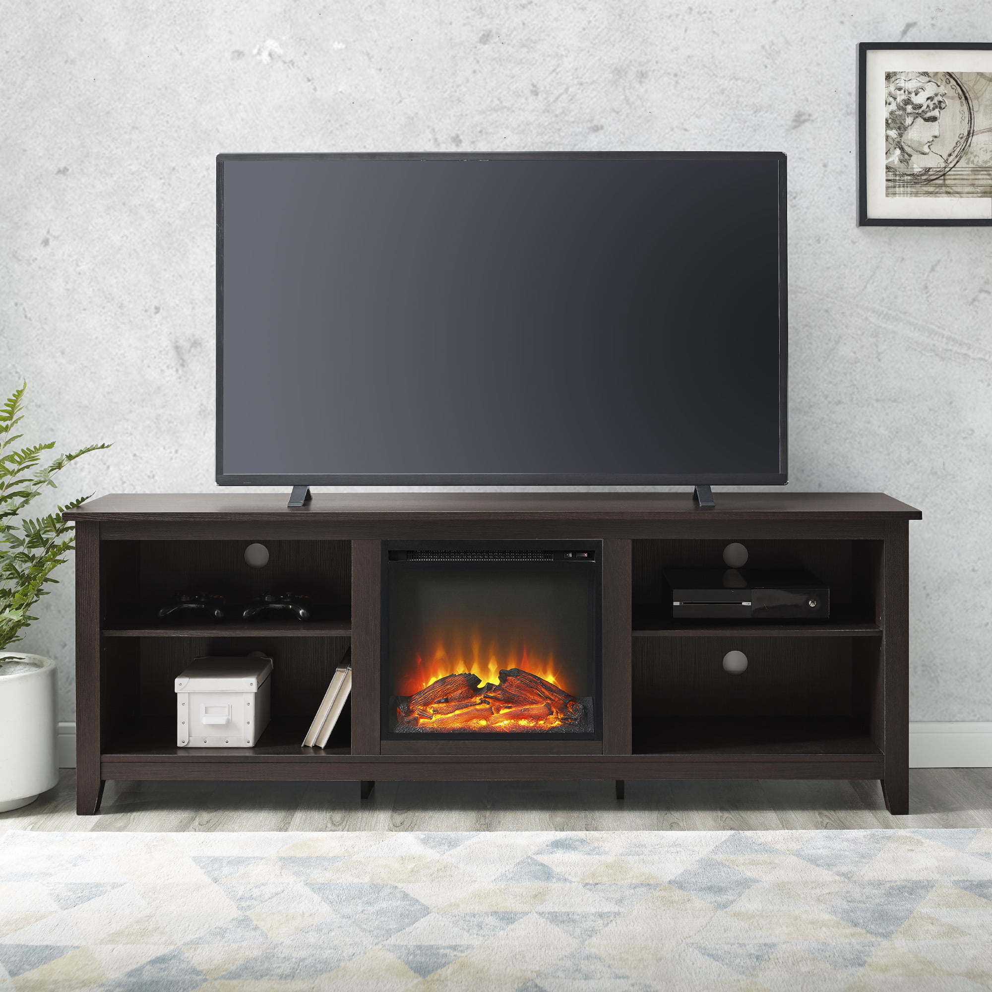Woven Paths Open Storage Fireplace TV Stand for TVs Up to 80″. Espresso